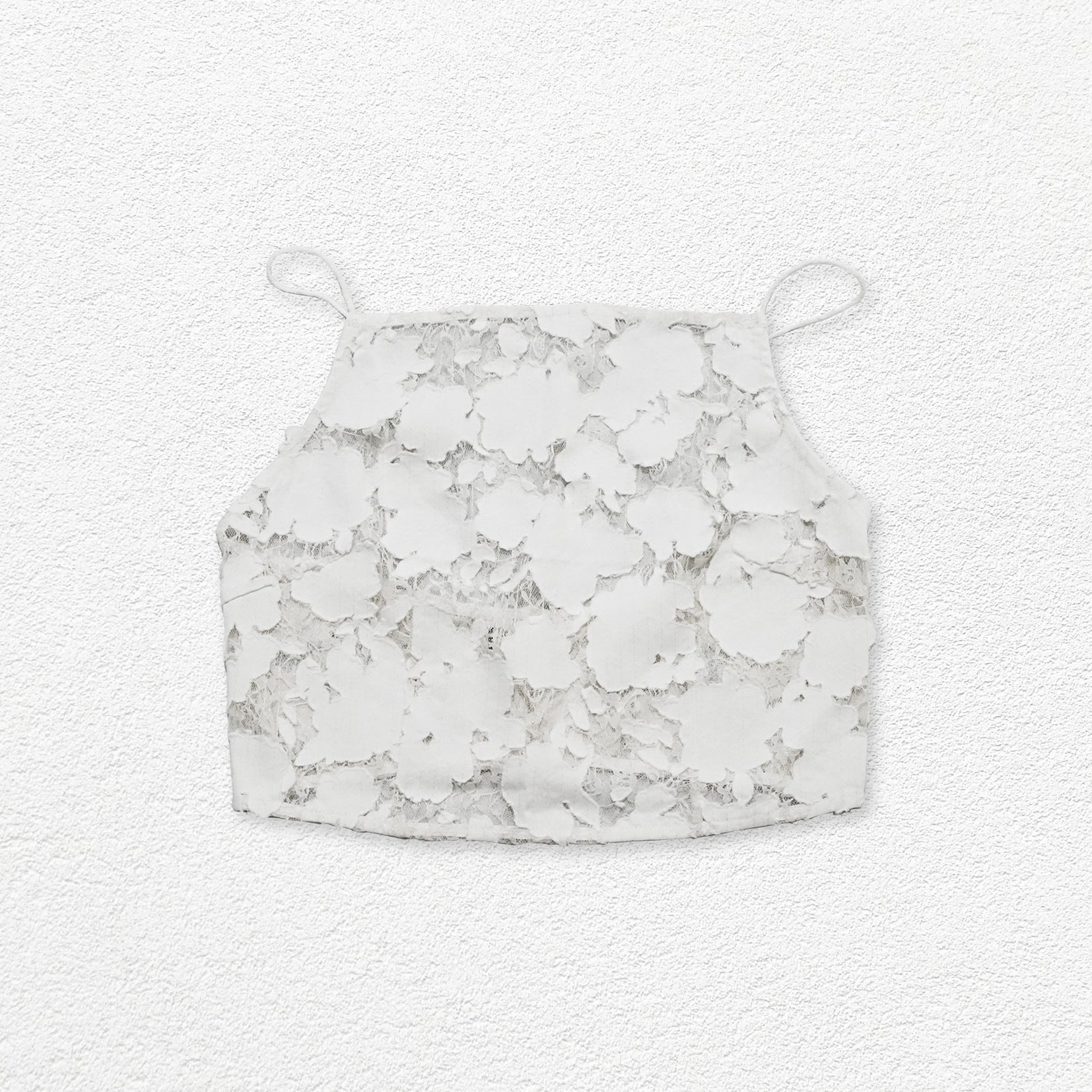 Floral lace see-through sling crop top - white
