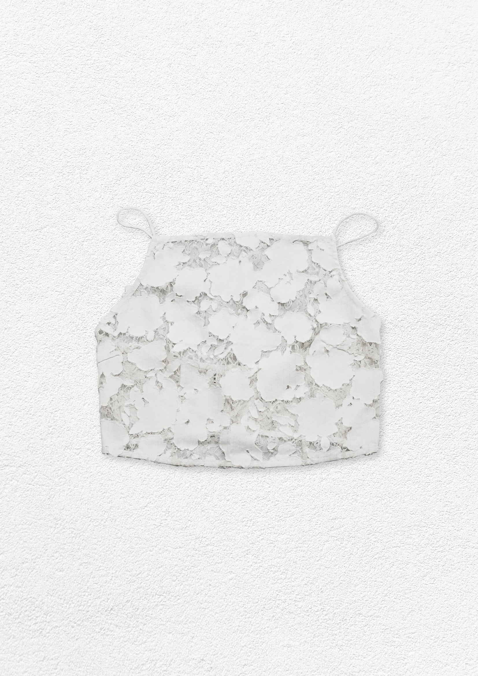Floral lace see-through sling crop top - white
