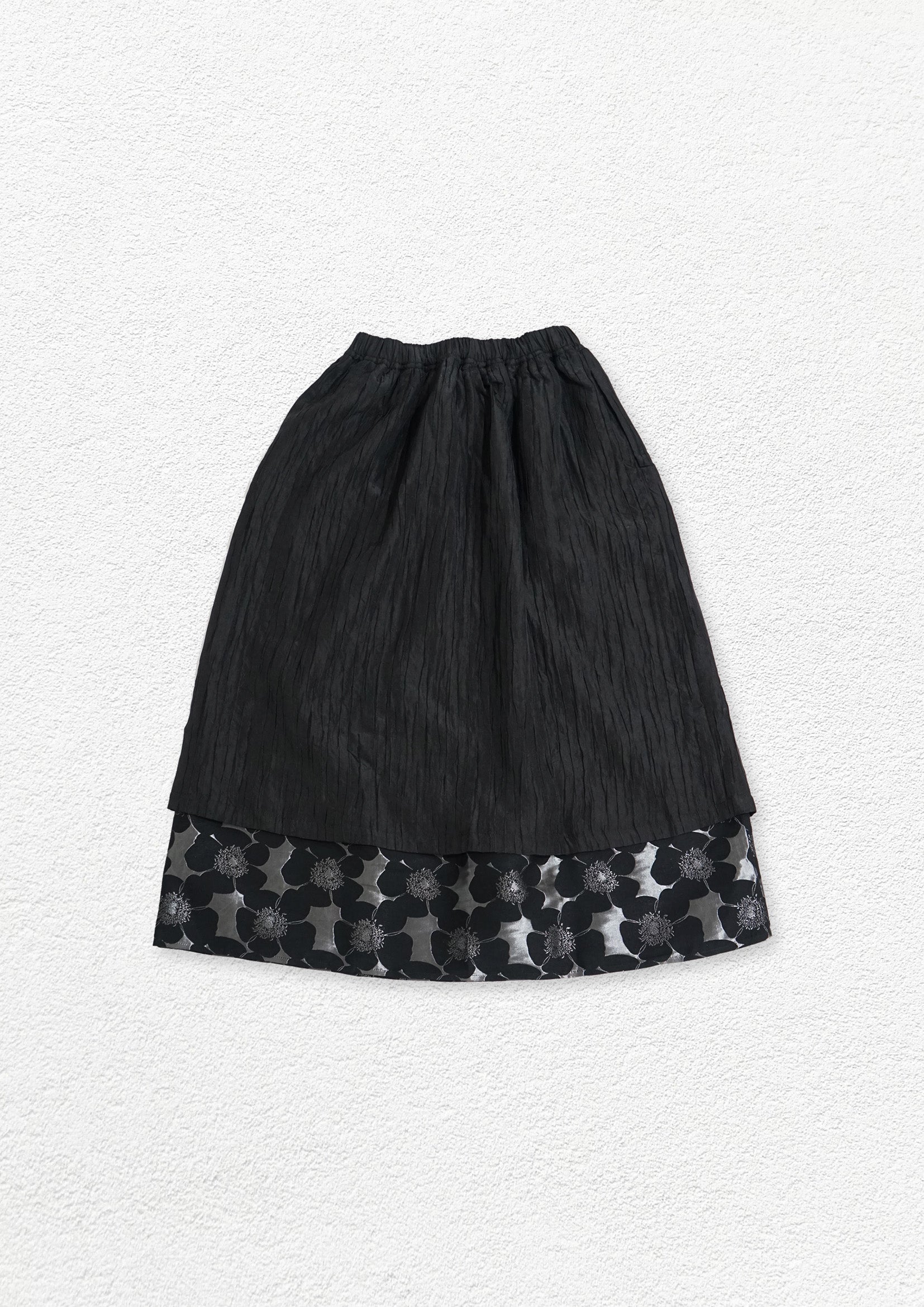 Double layer textured floral skirt - black