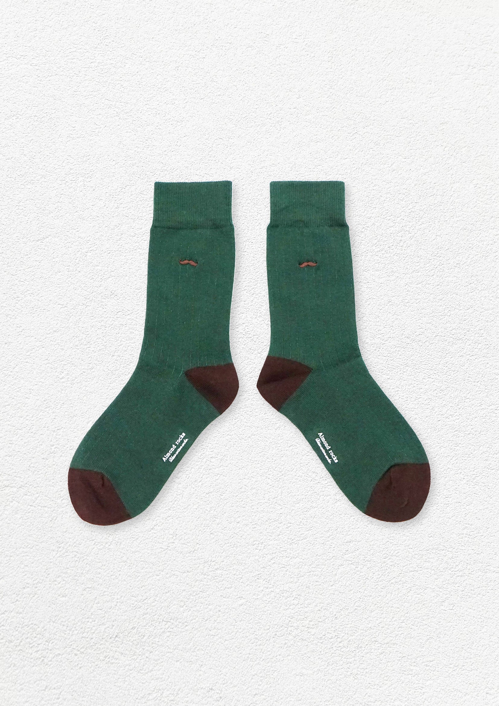 Moustache embroidery mid-calf sock - dark green