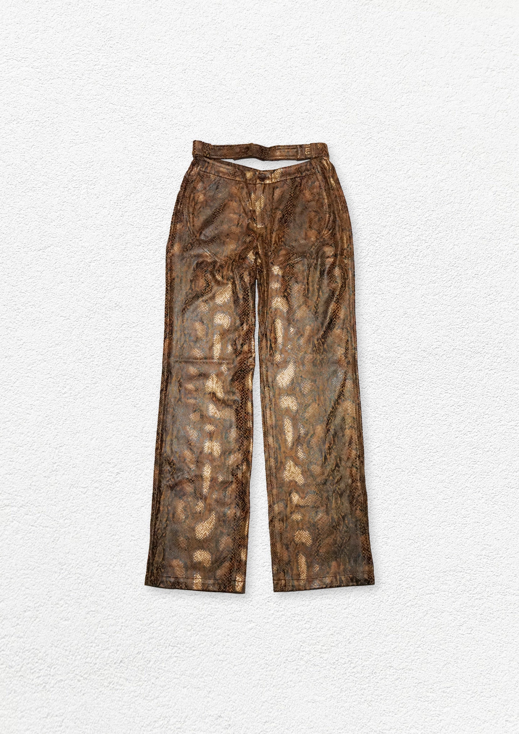 Snakeskin print straight pants - golden brown