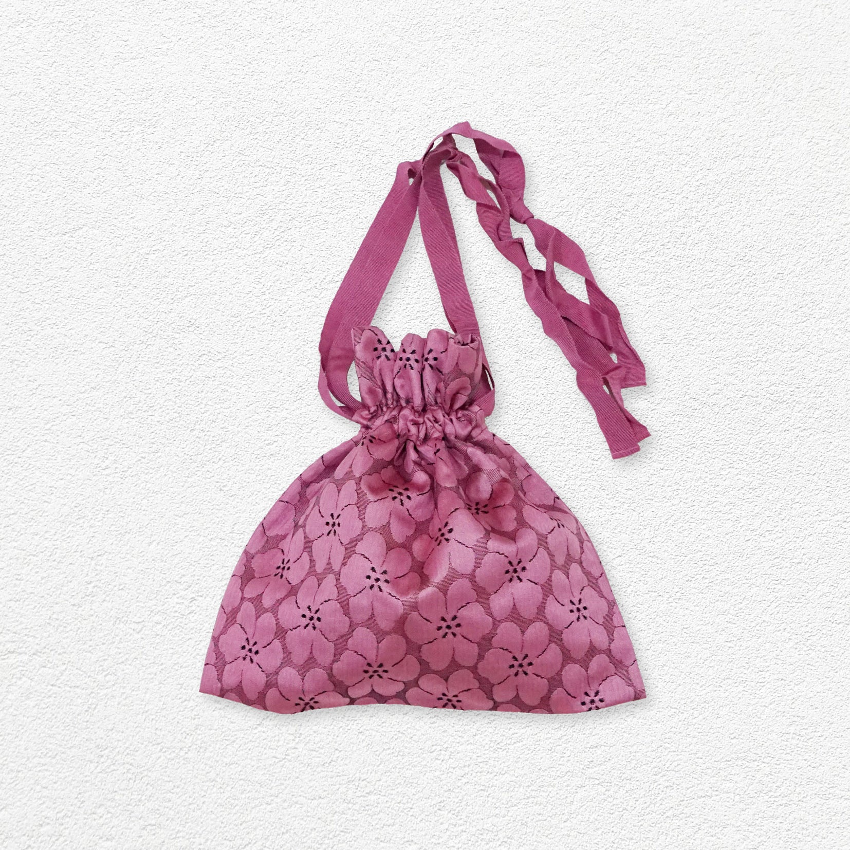 Cherry blossom drawstring shoulder pouch / mini backpack - pink