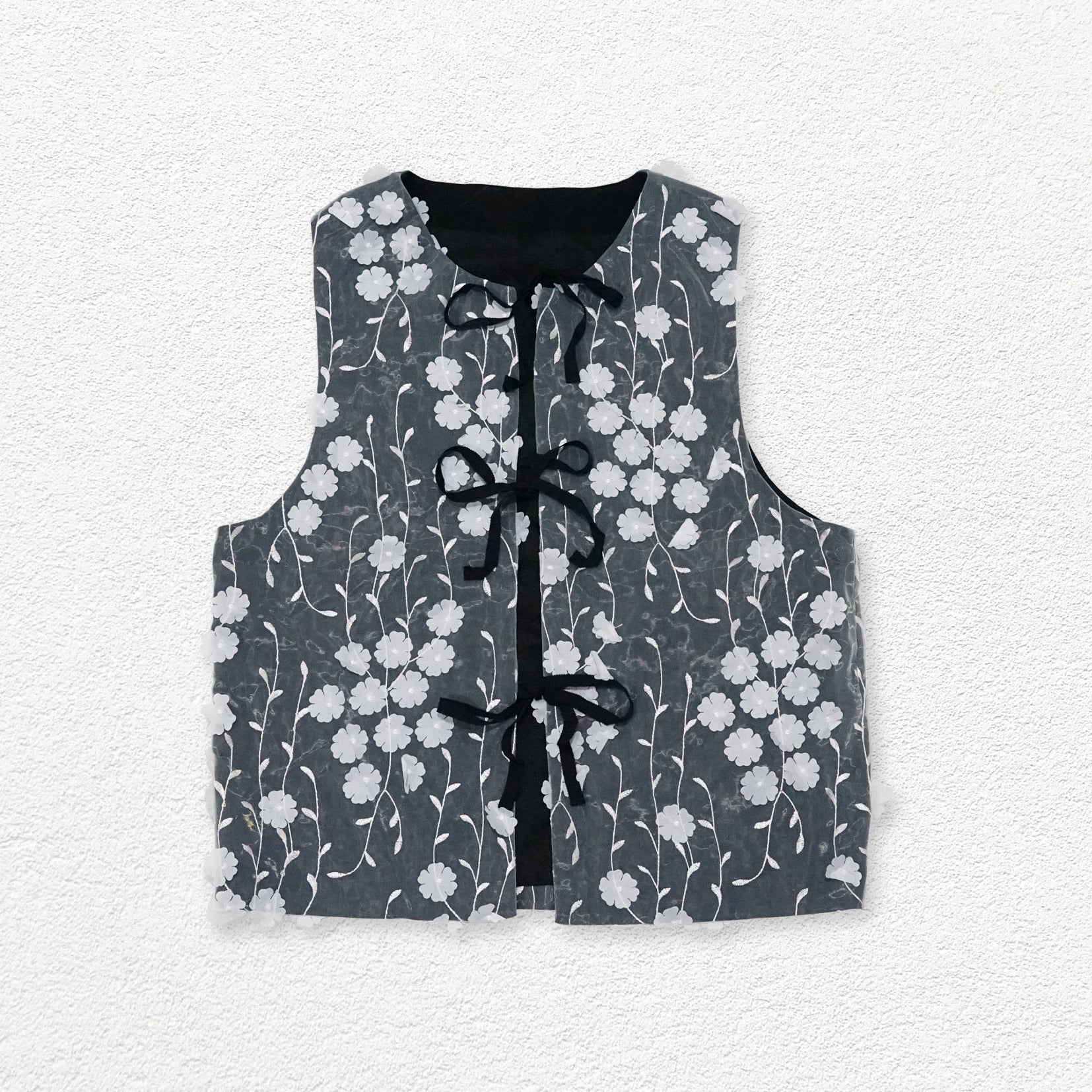 Embroidery 3D flower lace up vest