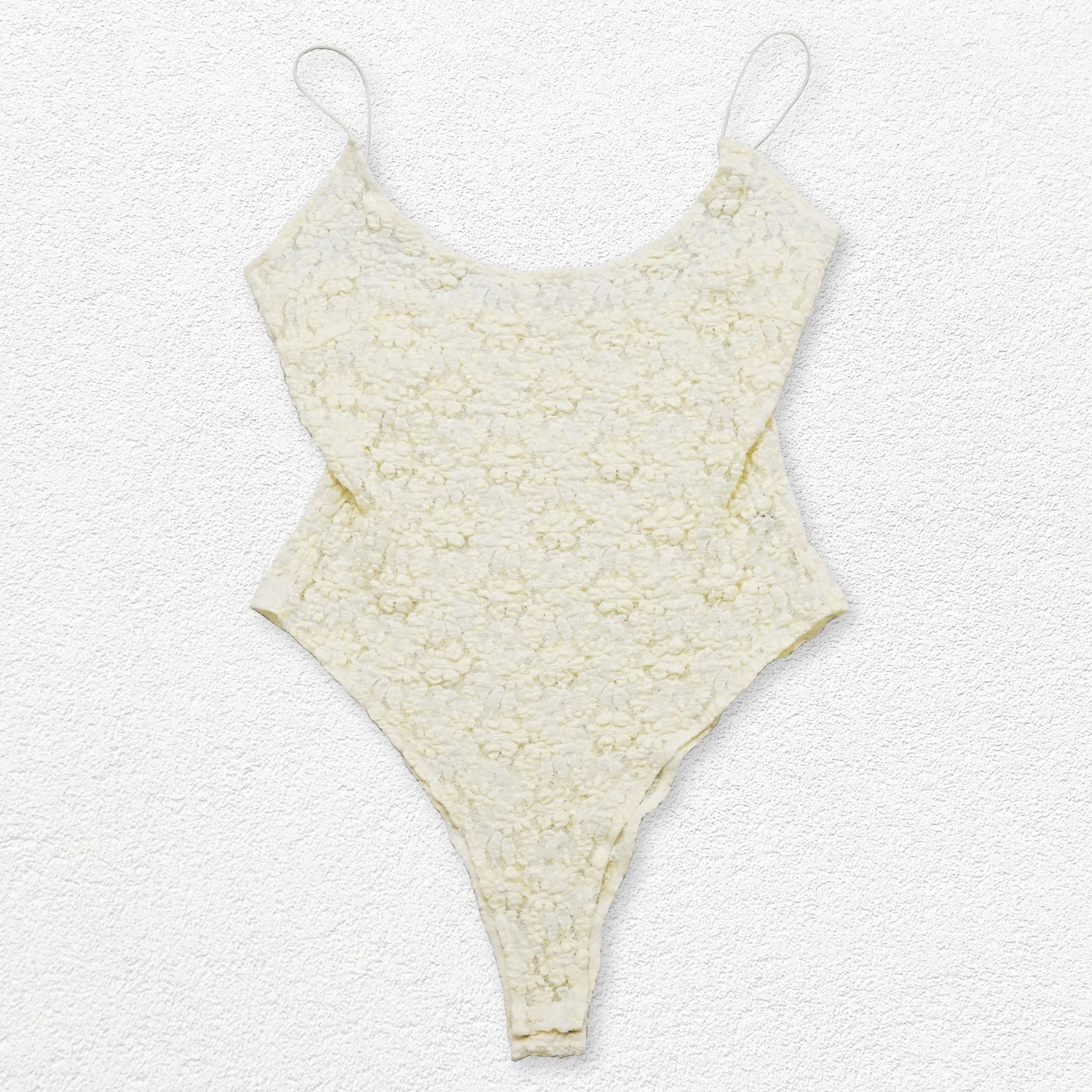 Floral lace see-through sling bodysuit - ivory