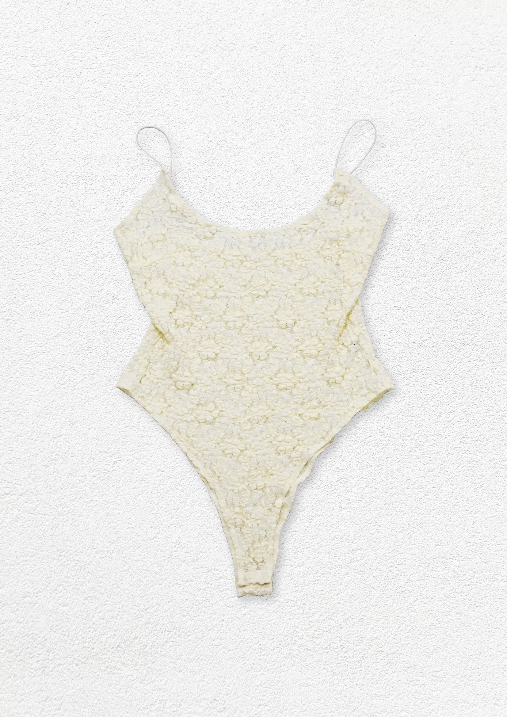 Floral lace see-through sling bodysuit - ivory