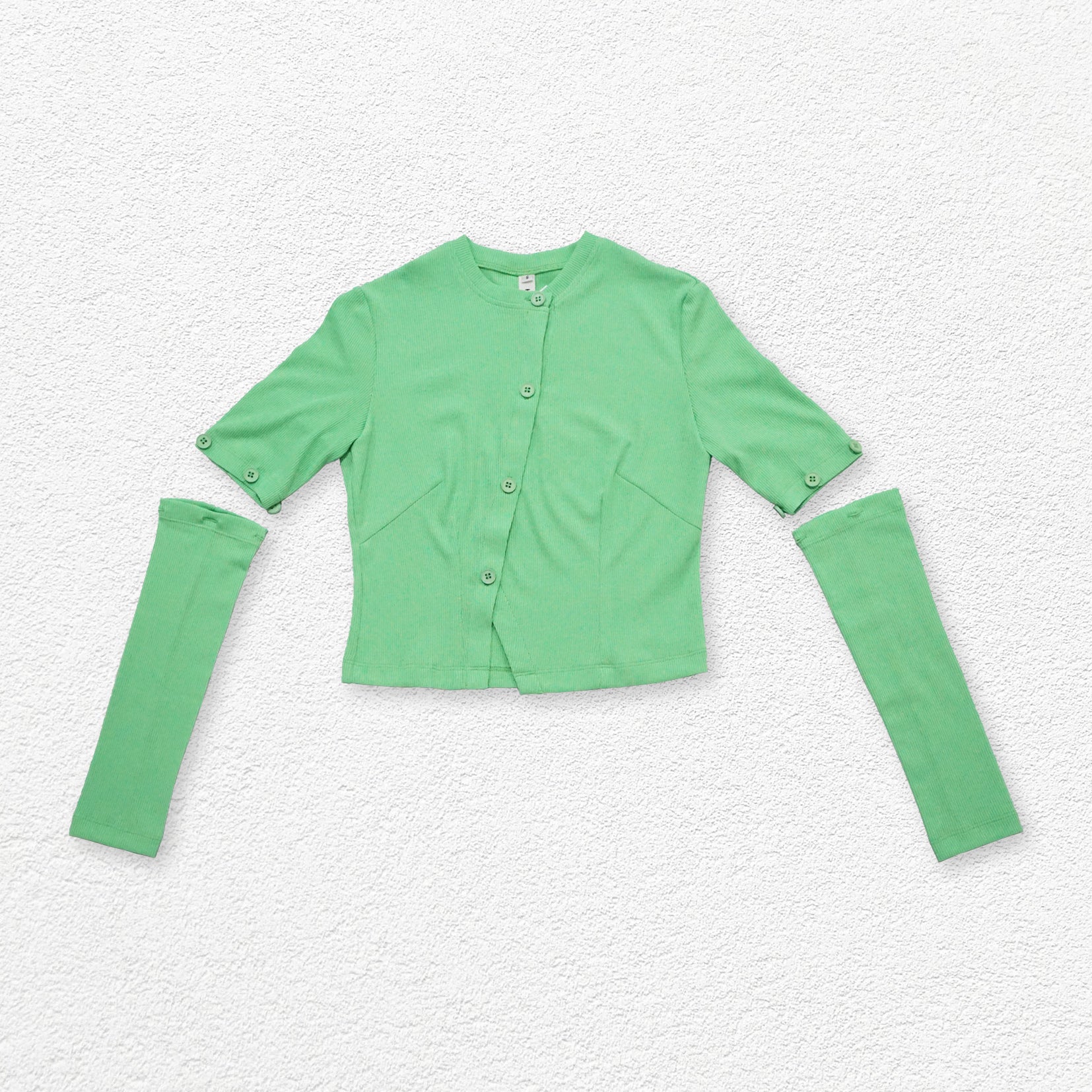 Detachable sleeve slim-fit crop knit cardigan - mint