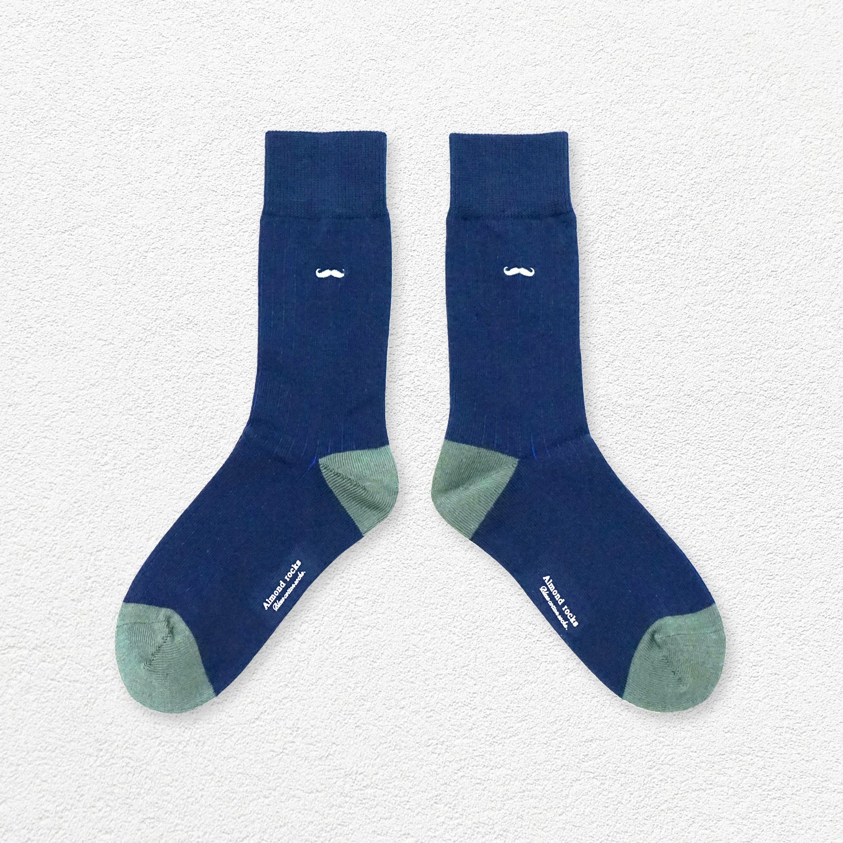 Moustache embroidery mid-calf sock - navy