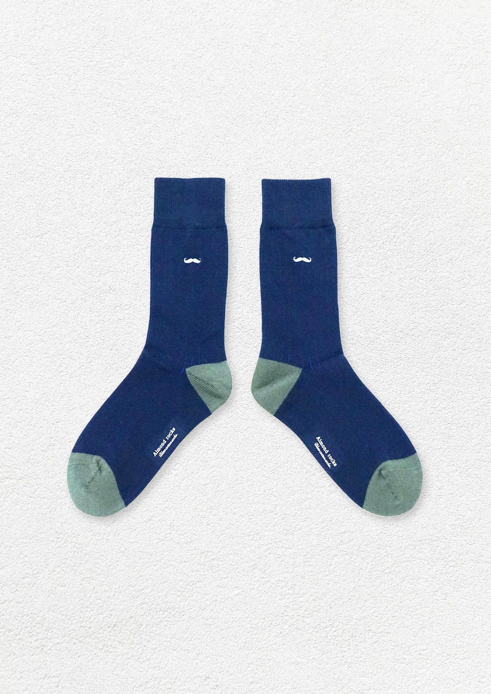 Moustache embroidery mid-calf sock - navy