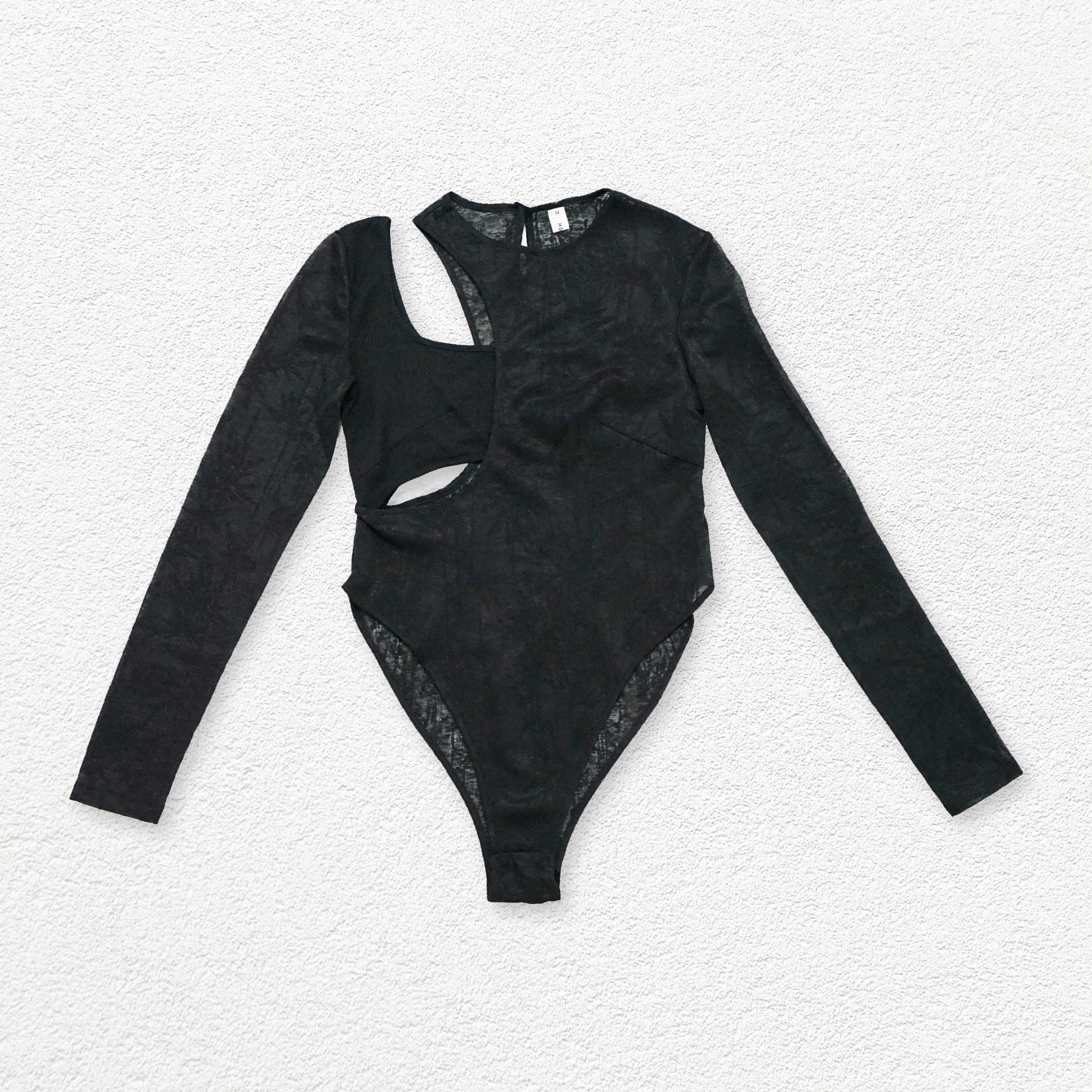 Double layer see-through cut out bodysuit - black