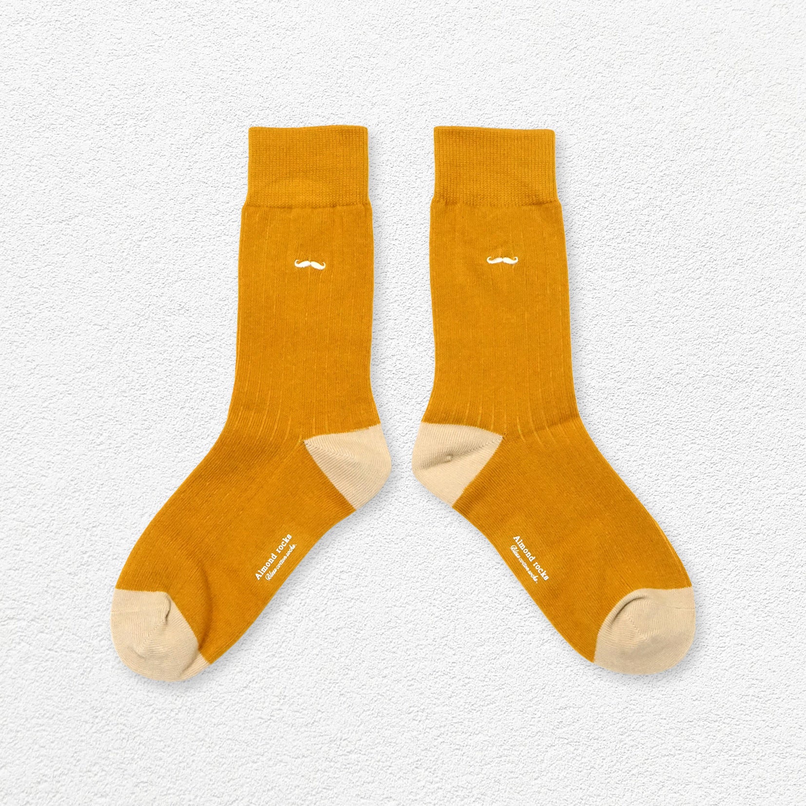 Moustache embroidery mid-calf sock - tangerine