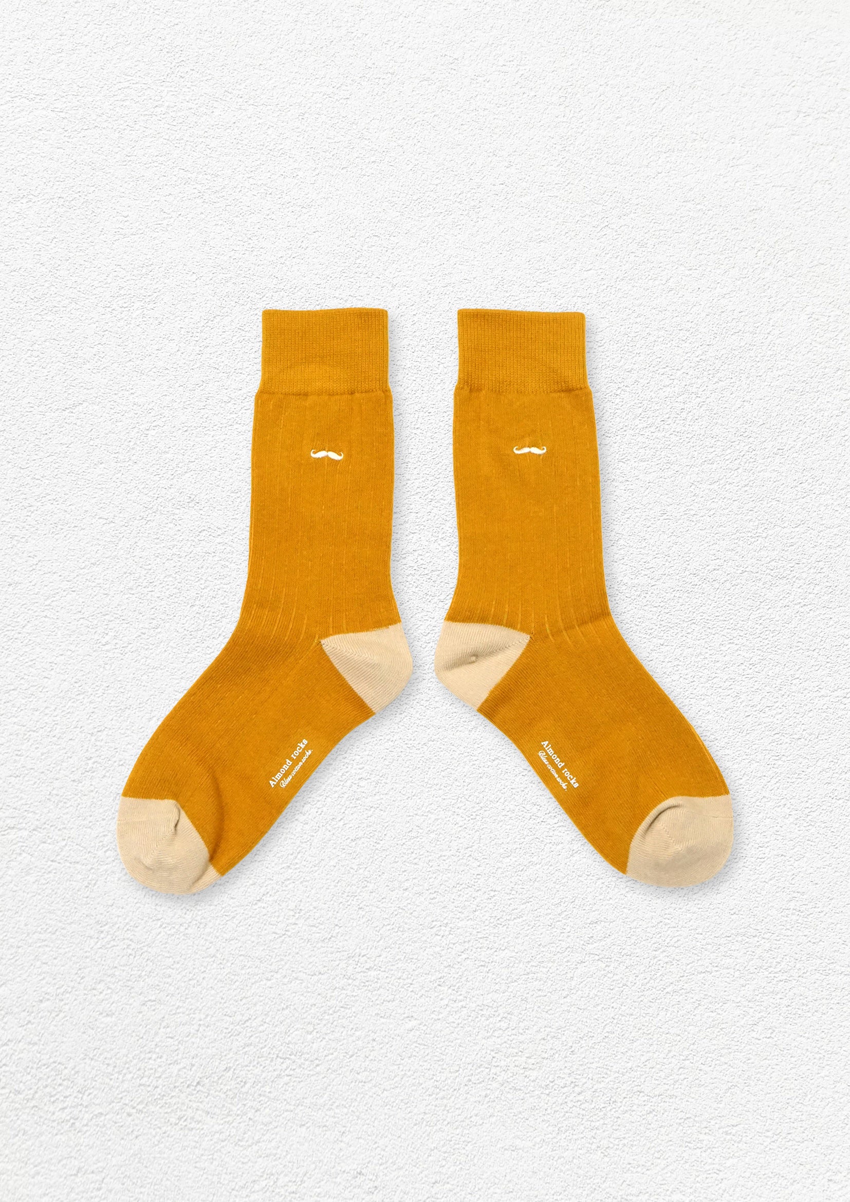 Moustache embroidery mid-calf sock - tangerine