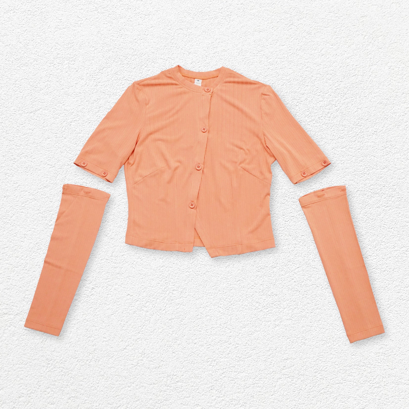 Detachable sleeve slim-fit crop knit cardigan - peach