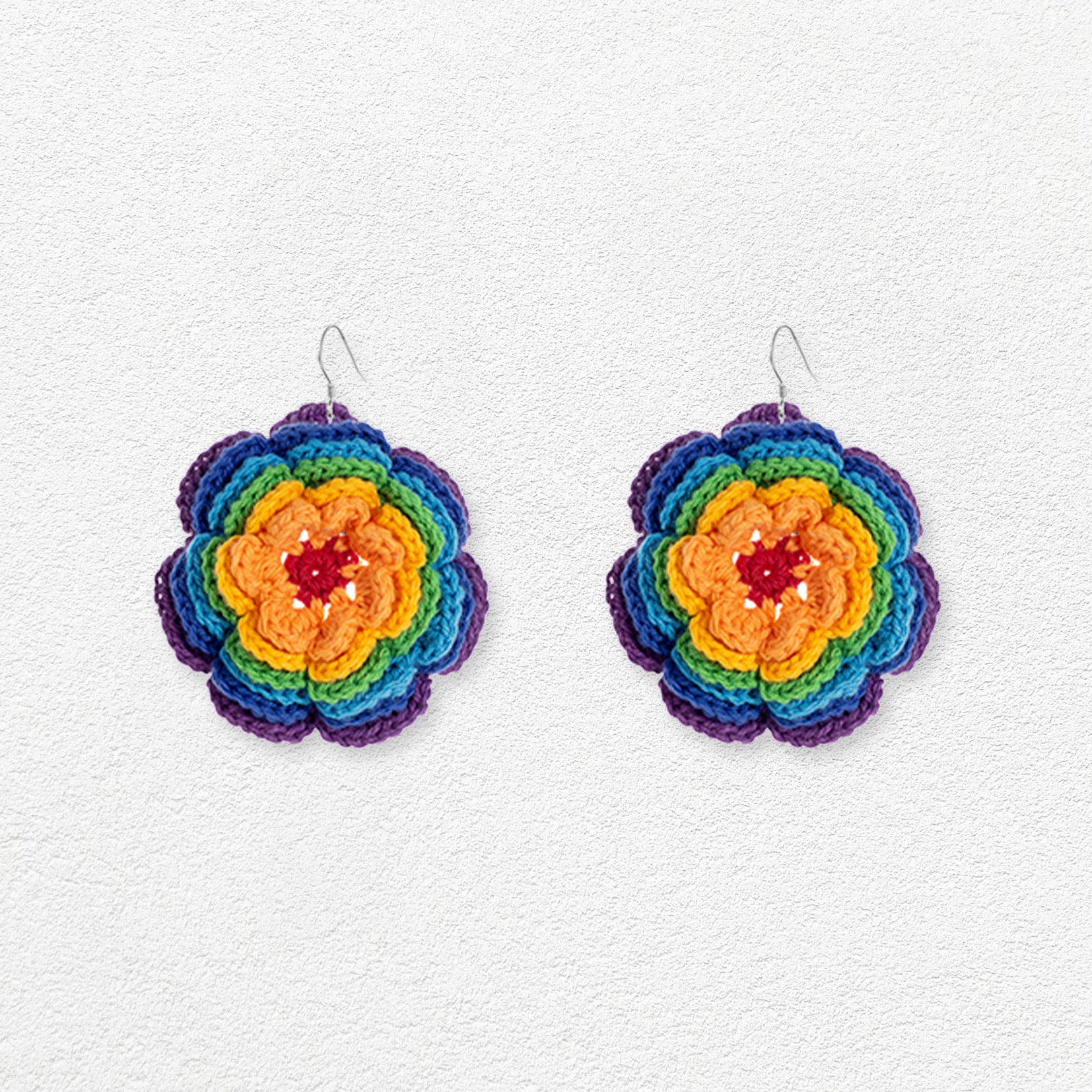 Rainbow flower crochet earrings