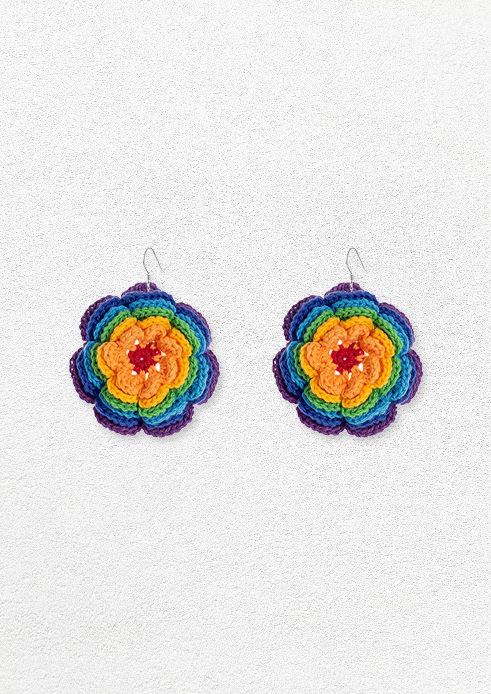 Rainbow flower crochet earrings