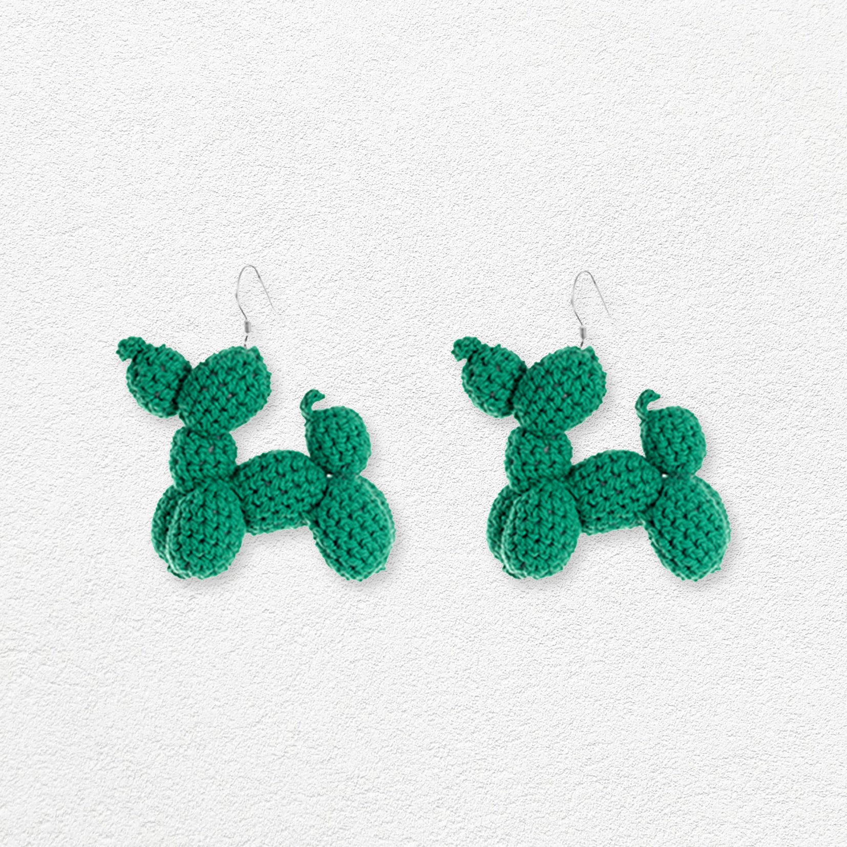 Balloon dog crochet earrings - emerald green