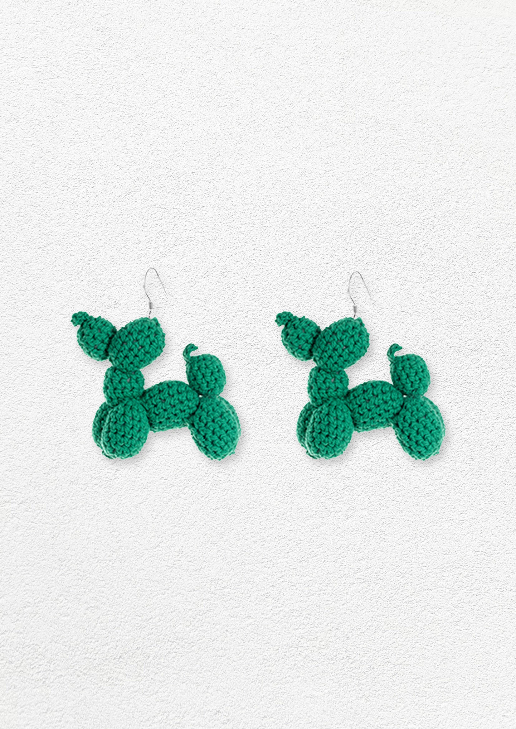 Balloon dog crochet earrings - emerald green