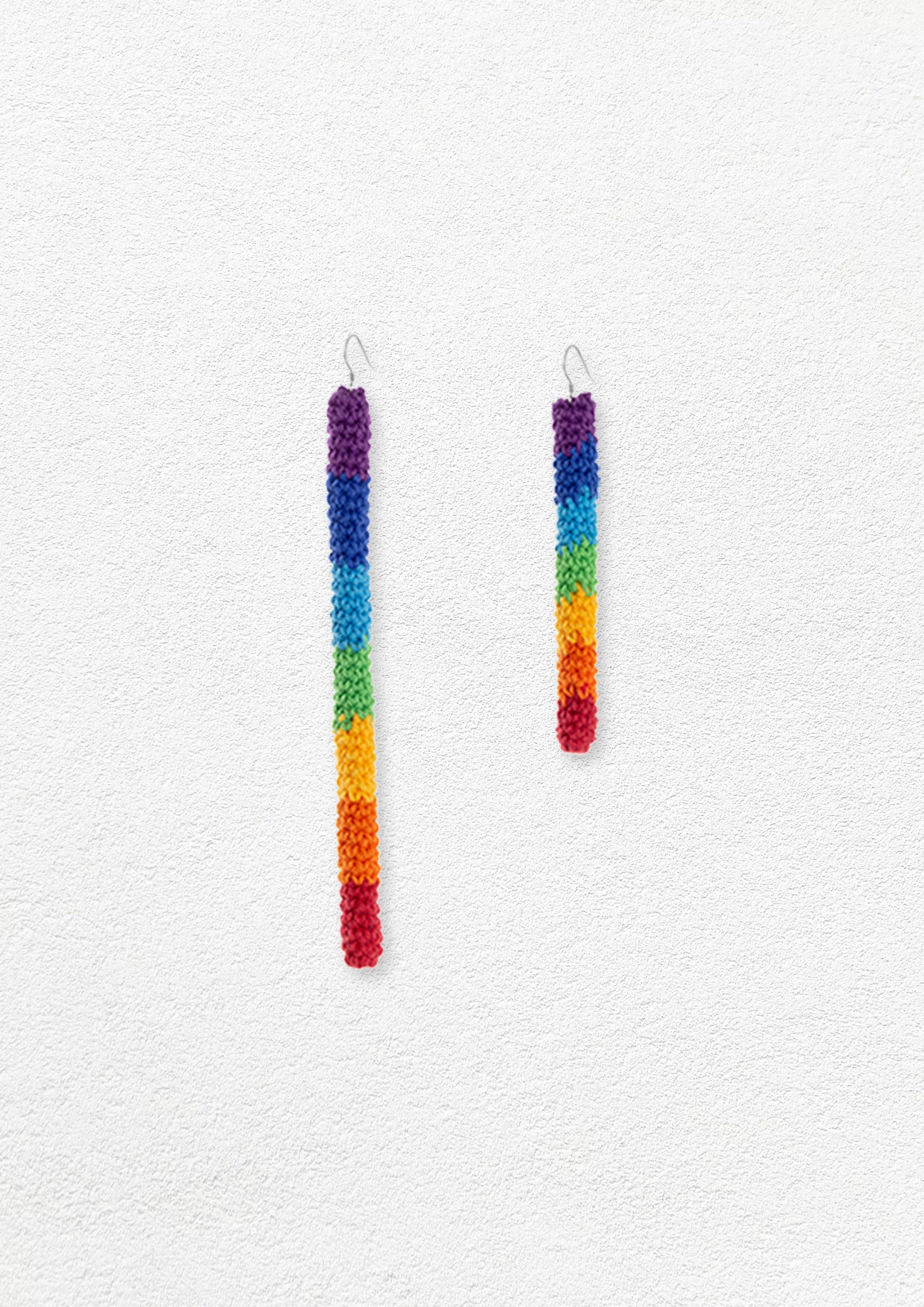 Rainbow stick asymmetric crochet earrings