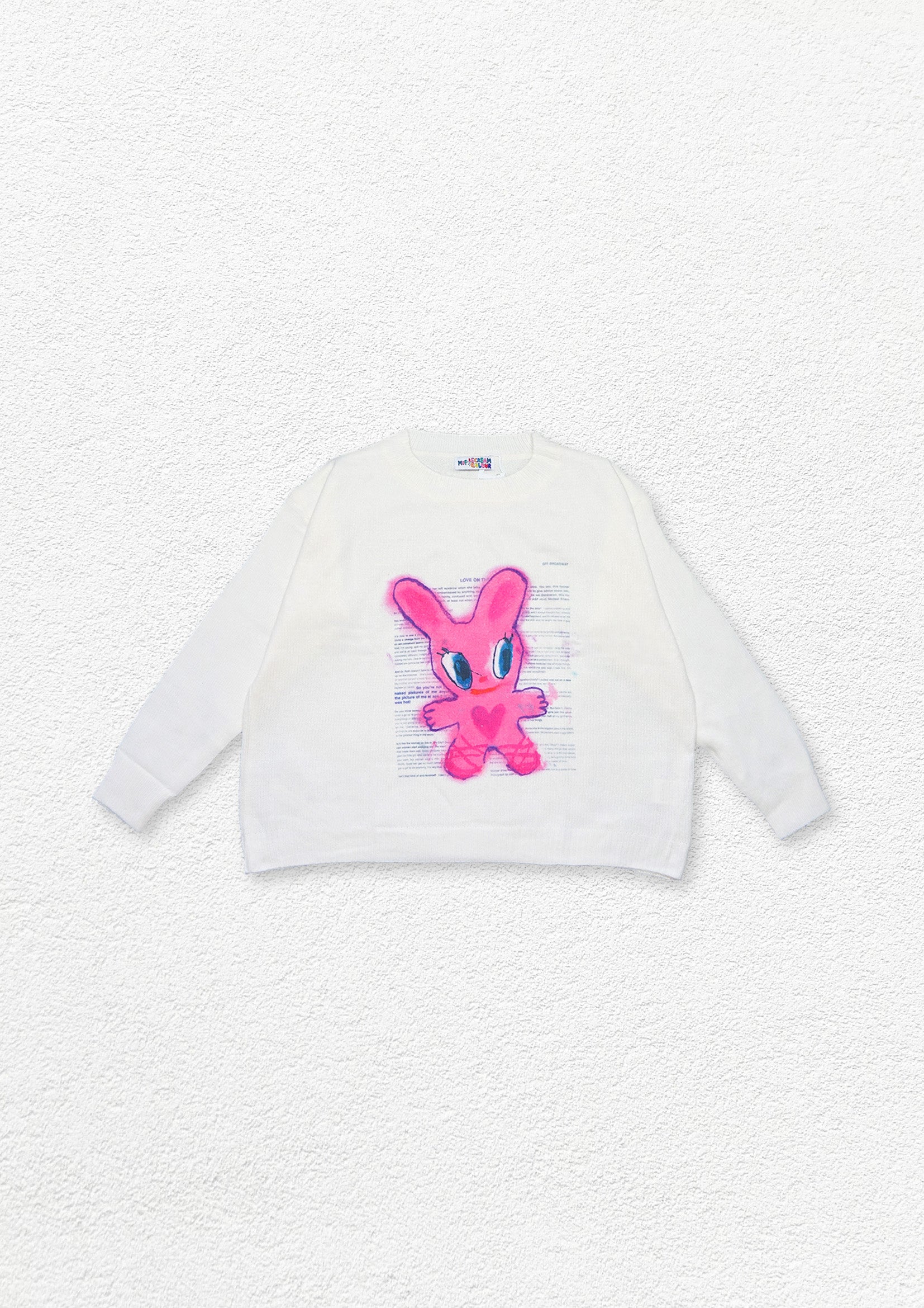 Pink bunny unisex knit jumper - white