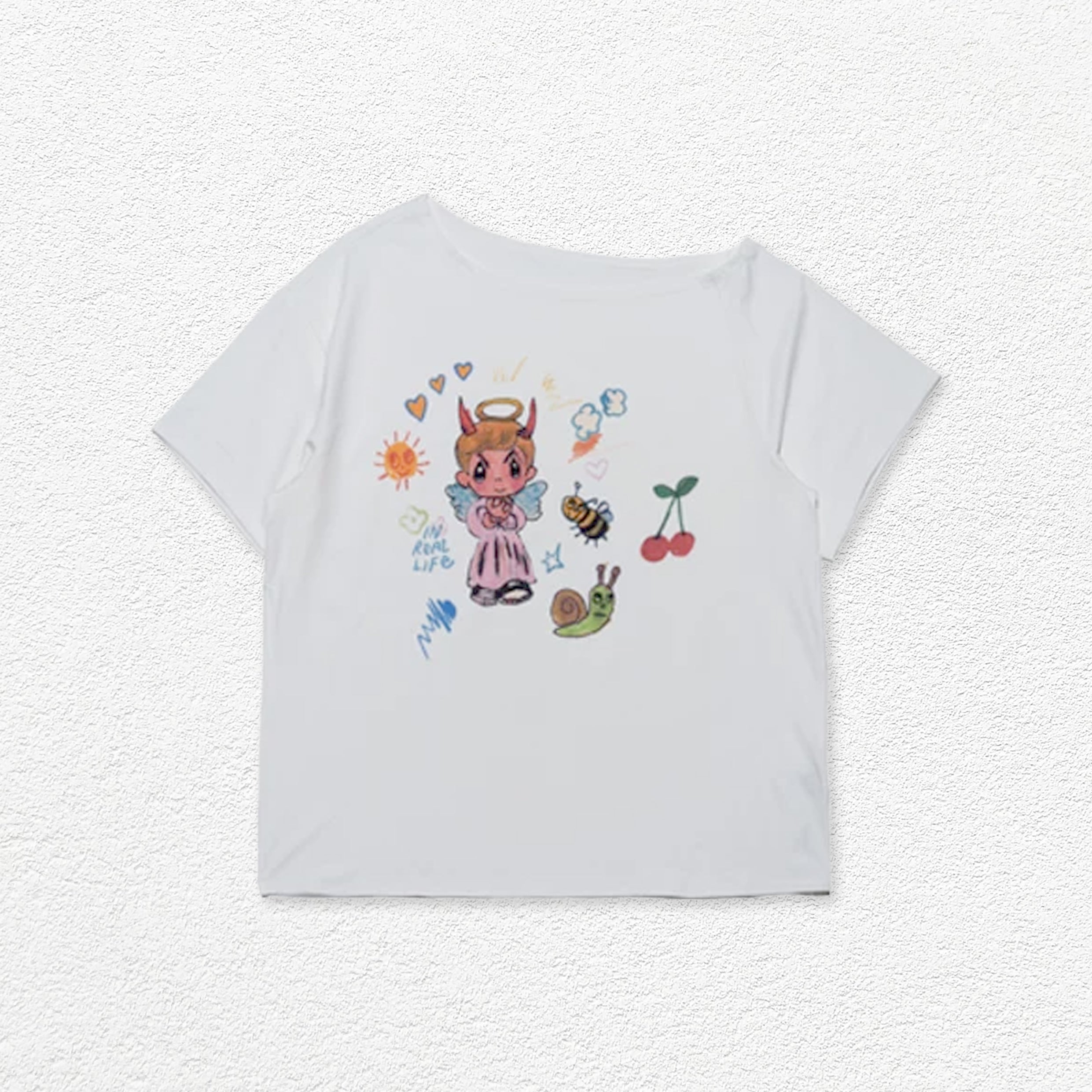 Illustration one-shoulder oversized tee - white