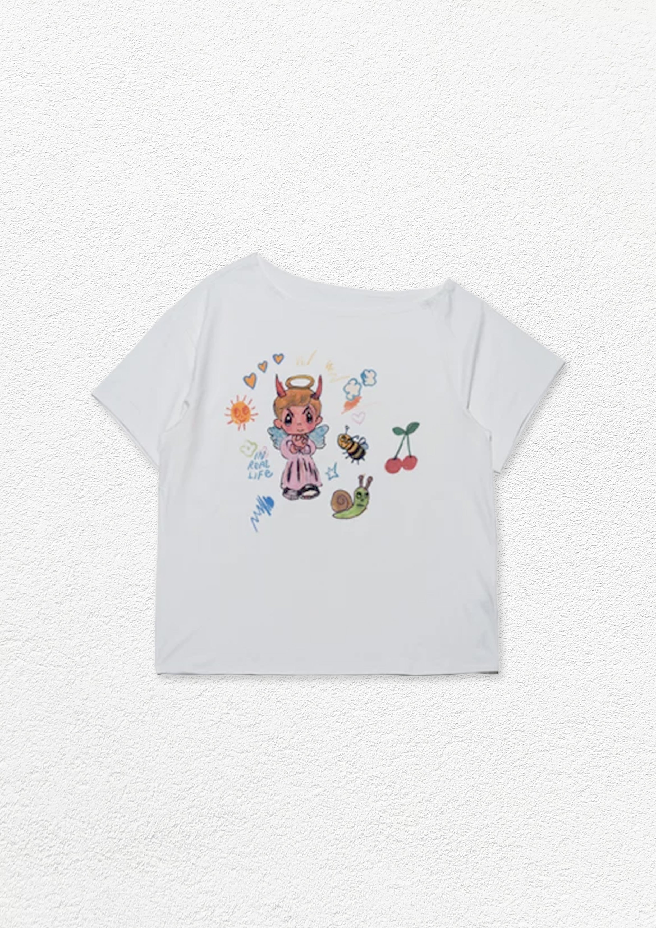 Illustration one-shoulder oversized tee - white
