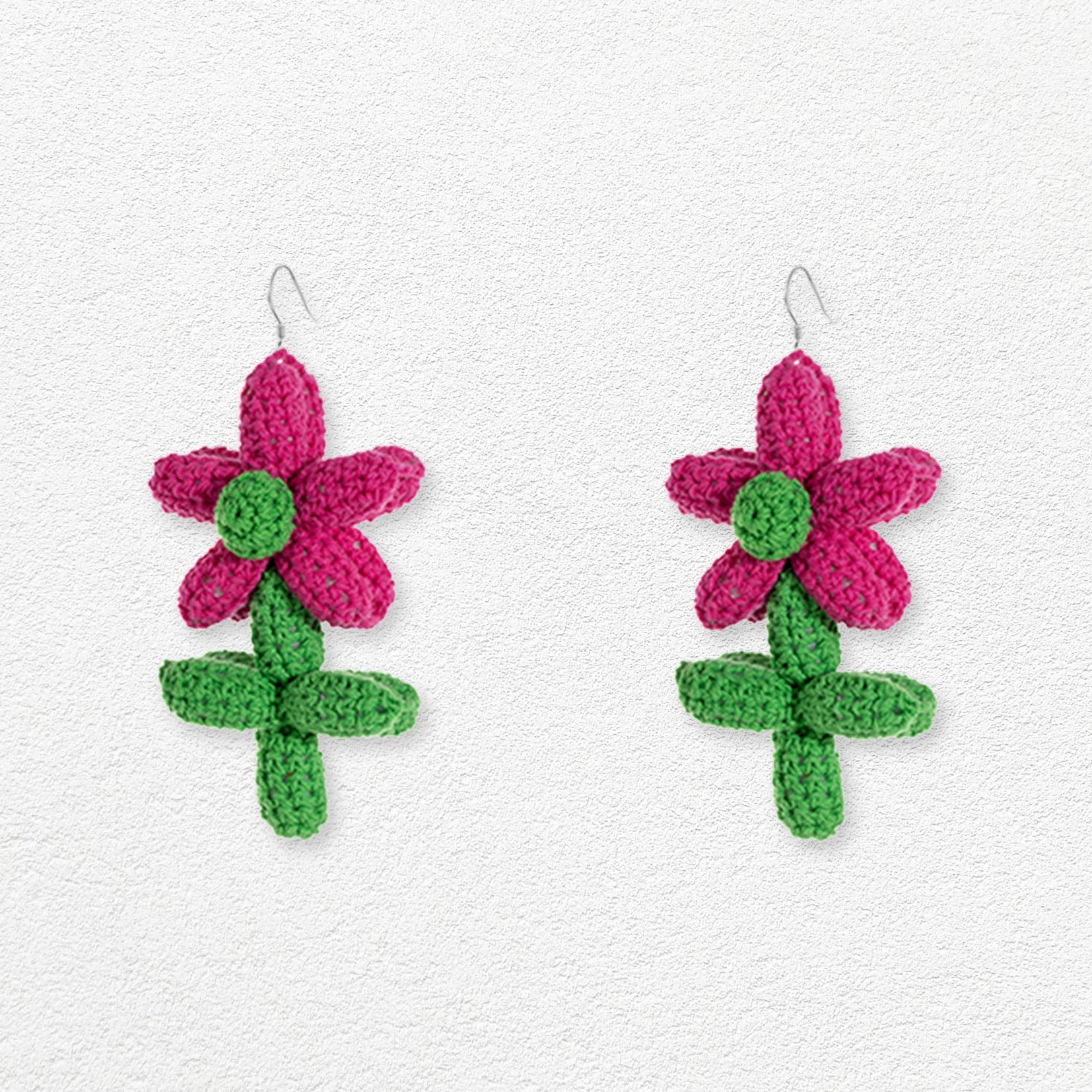 Flower balloon crochet earrings - pink & green