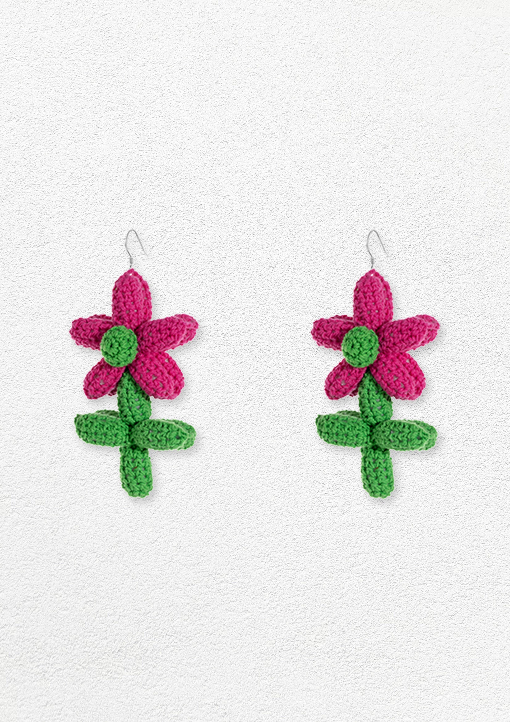 Flower balloon crochet earrings - pink & green