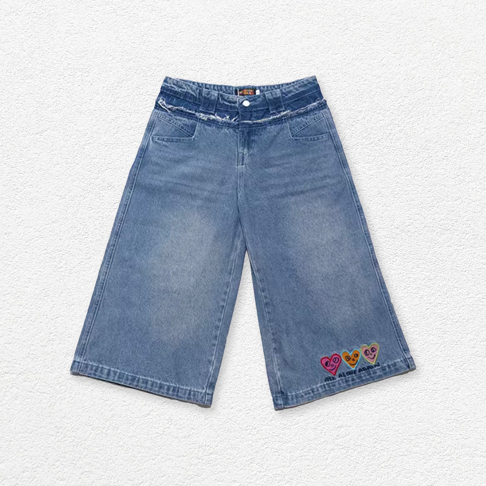 Three hearts wide leg denim shorts - washed blue