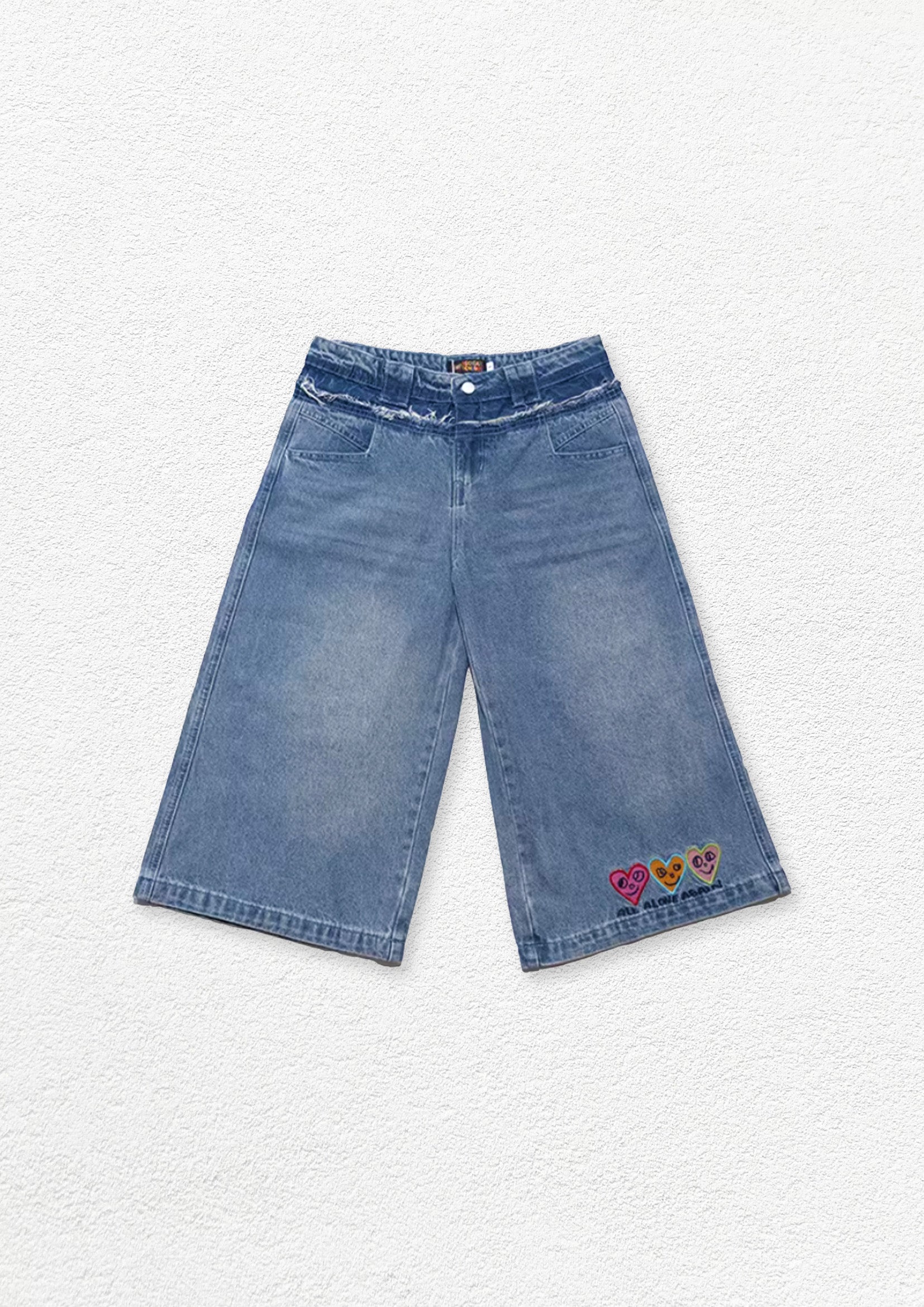 Three hearts wide leg denim shorts - washed blue