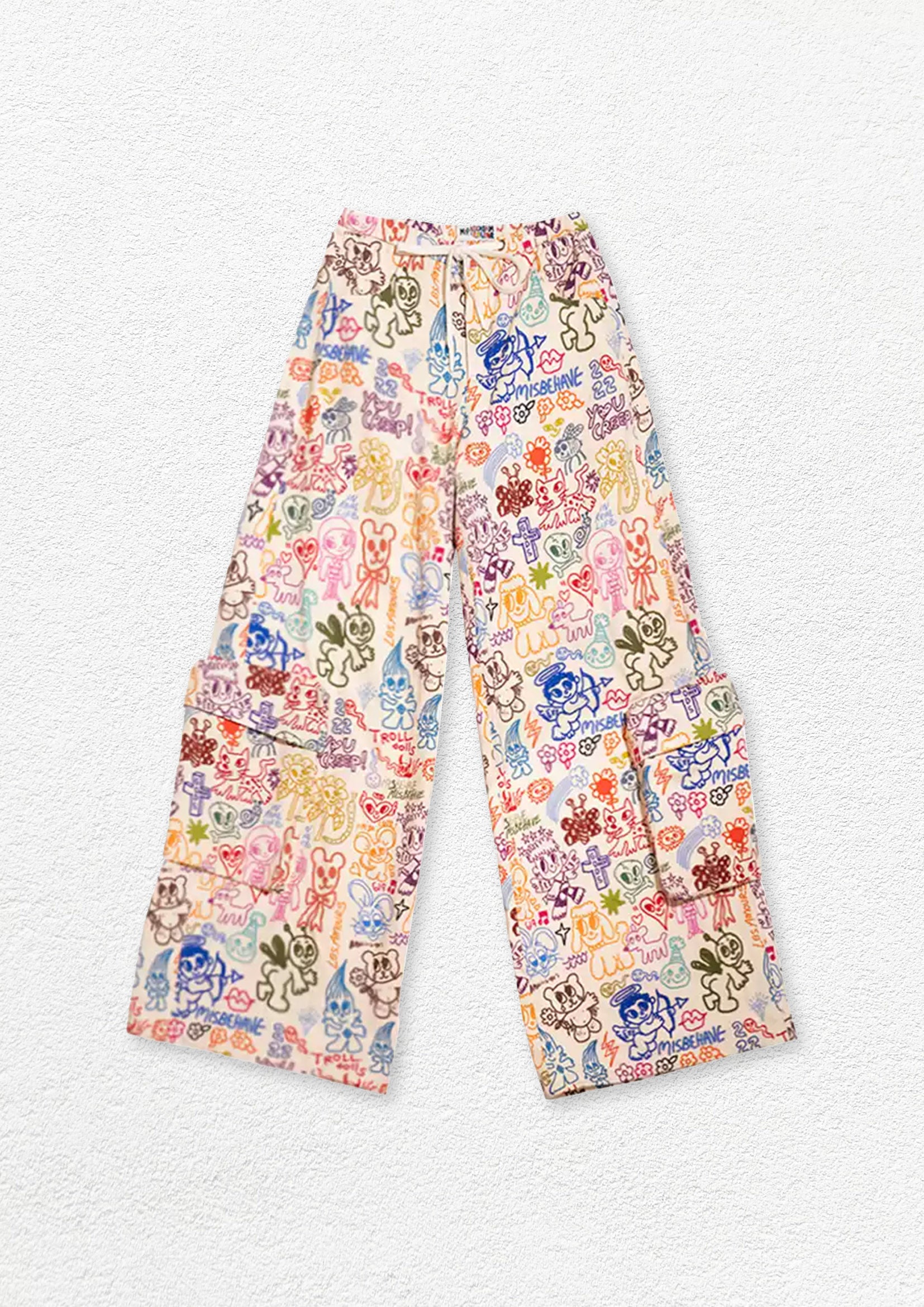 Illustration wide leg cargo pants - beige