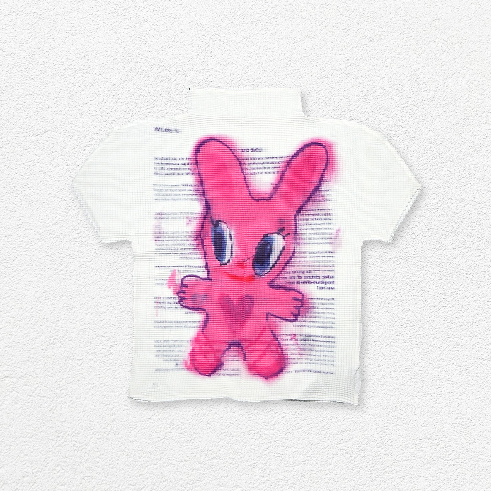 Pink bunny crinkle stretch crop tee - white