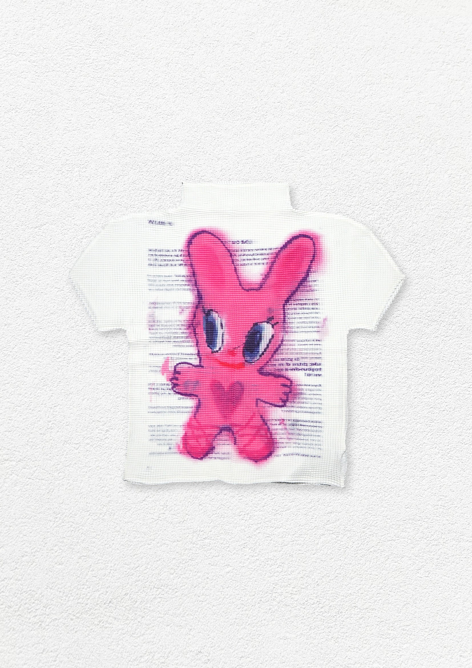 Pink bunny crinkle stretch crop tee - white