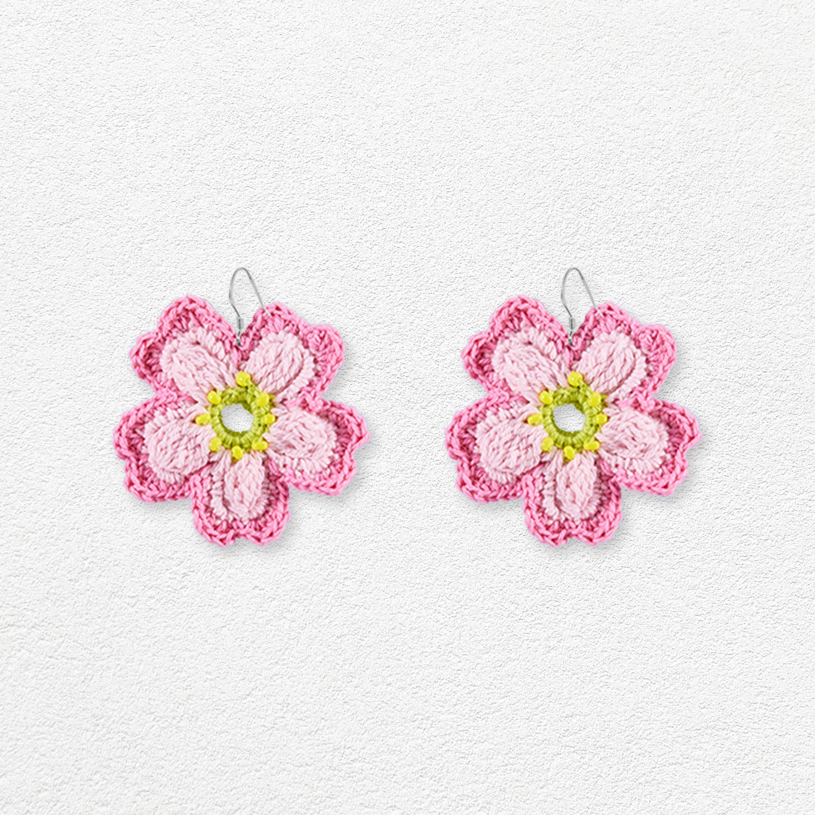 Cherry blossom crochet earrings - pink