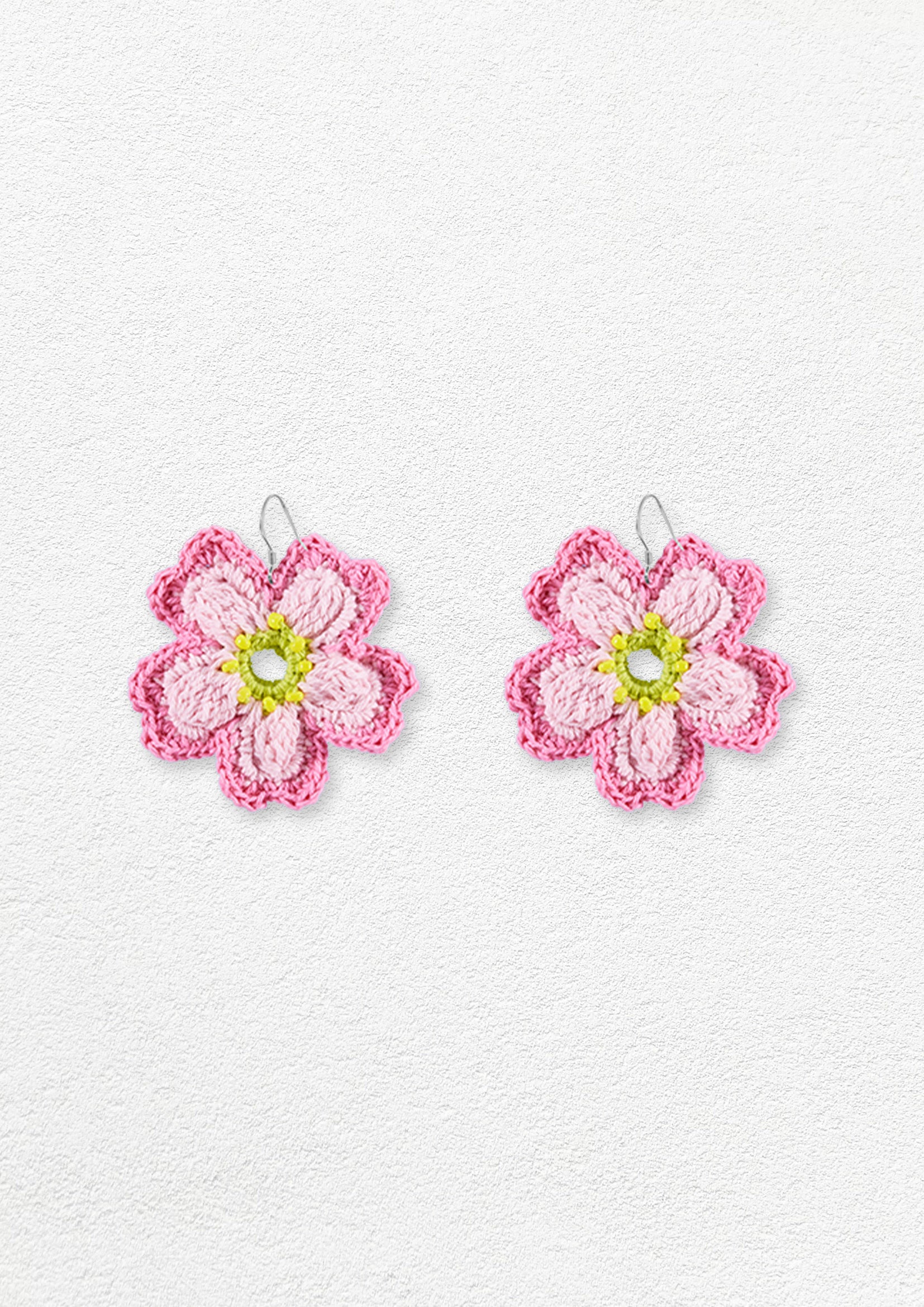 Cherry blossom crochet earrings - pink