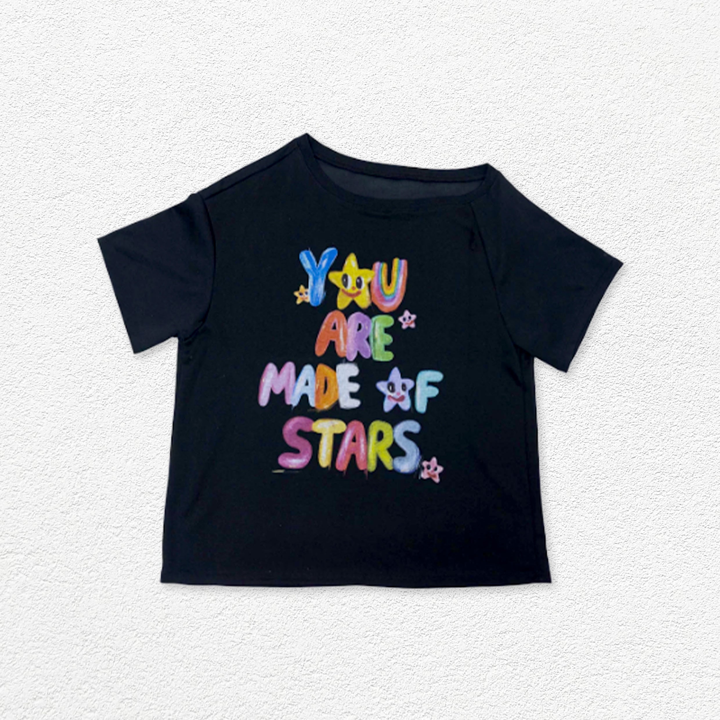 Typography one-shoulder oversized tee - black