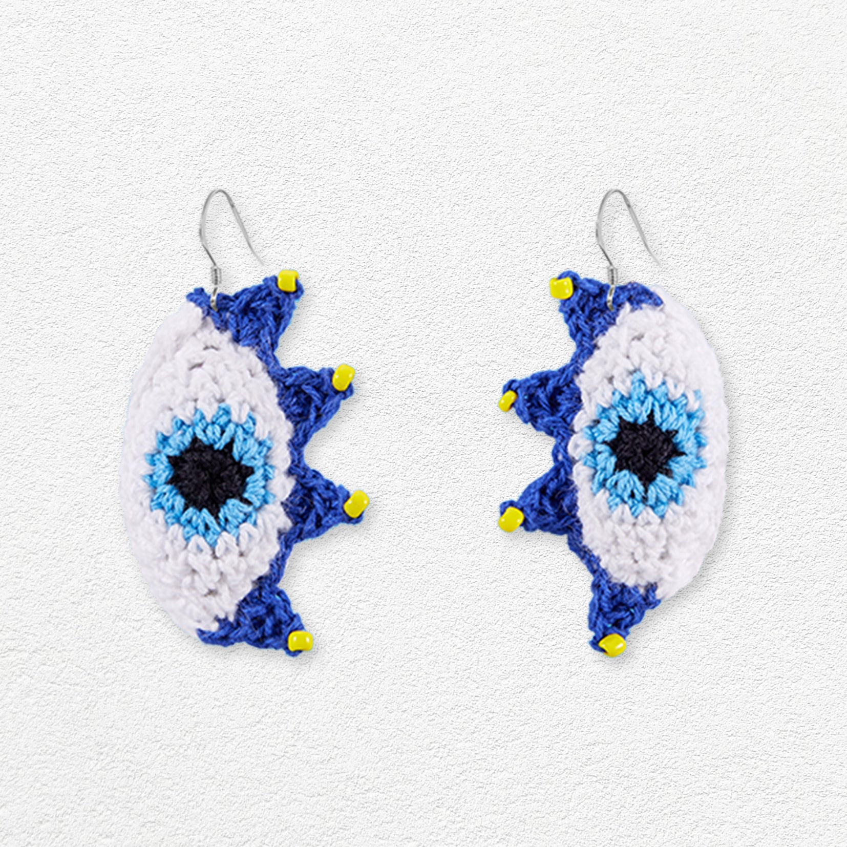 Blue eye crochet earrings - blue