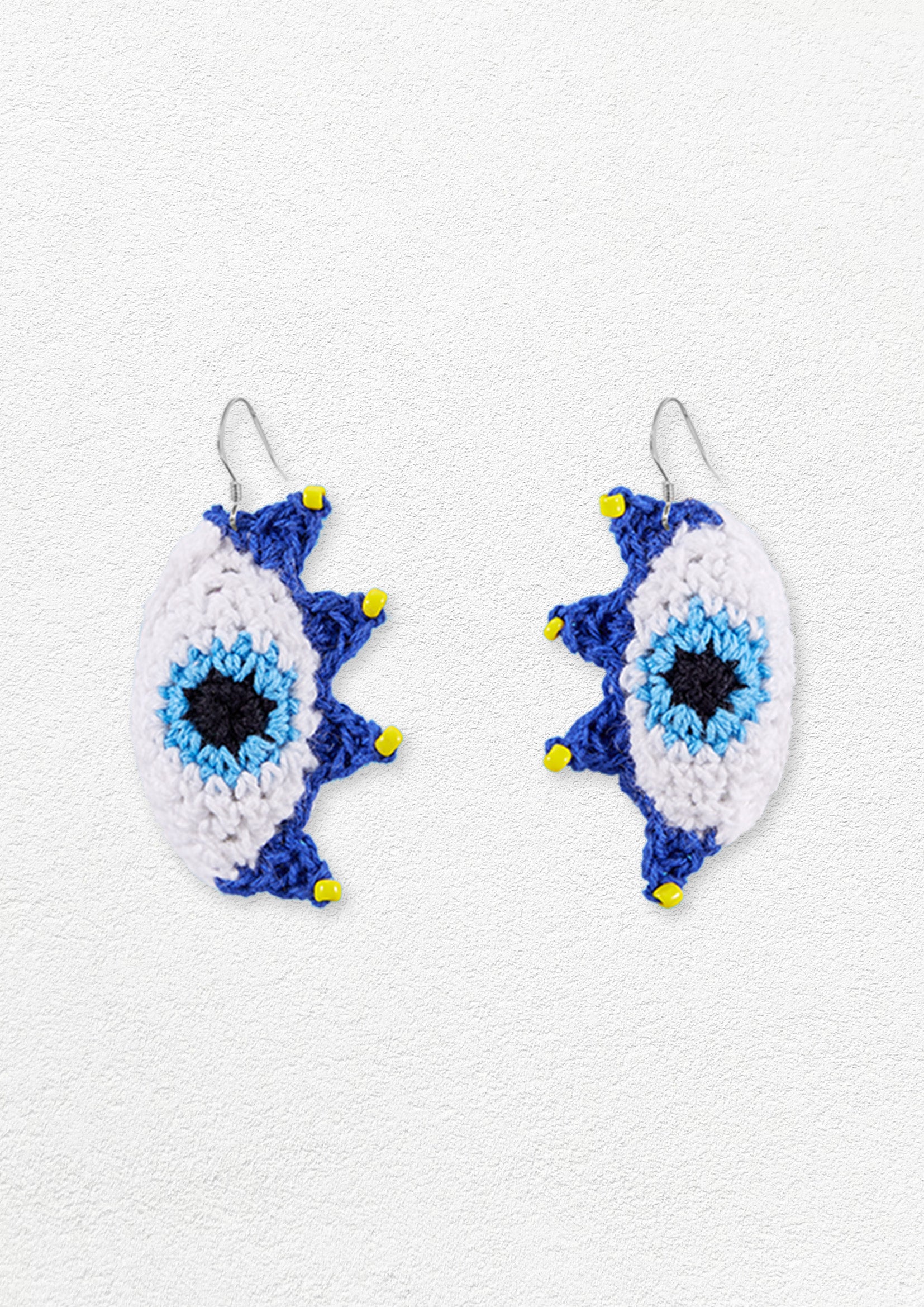 Blue eye crochet earrings - blue