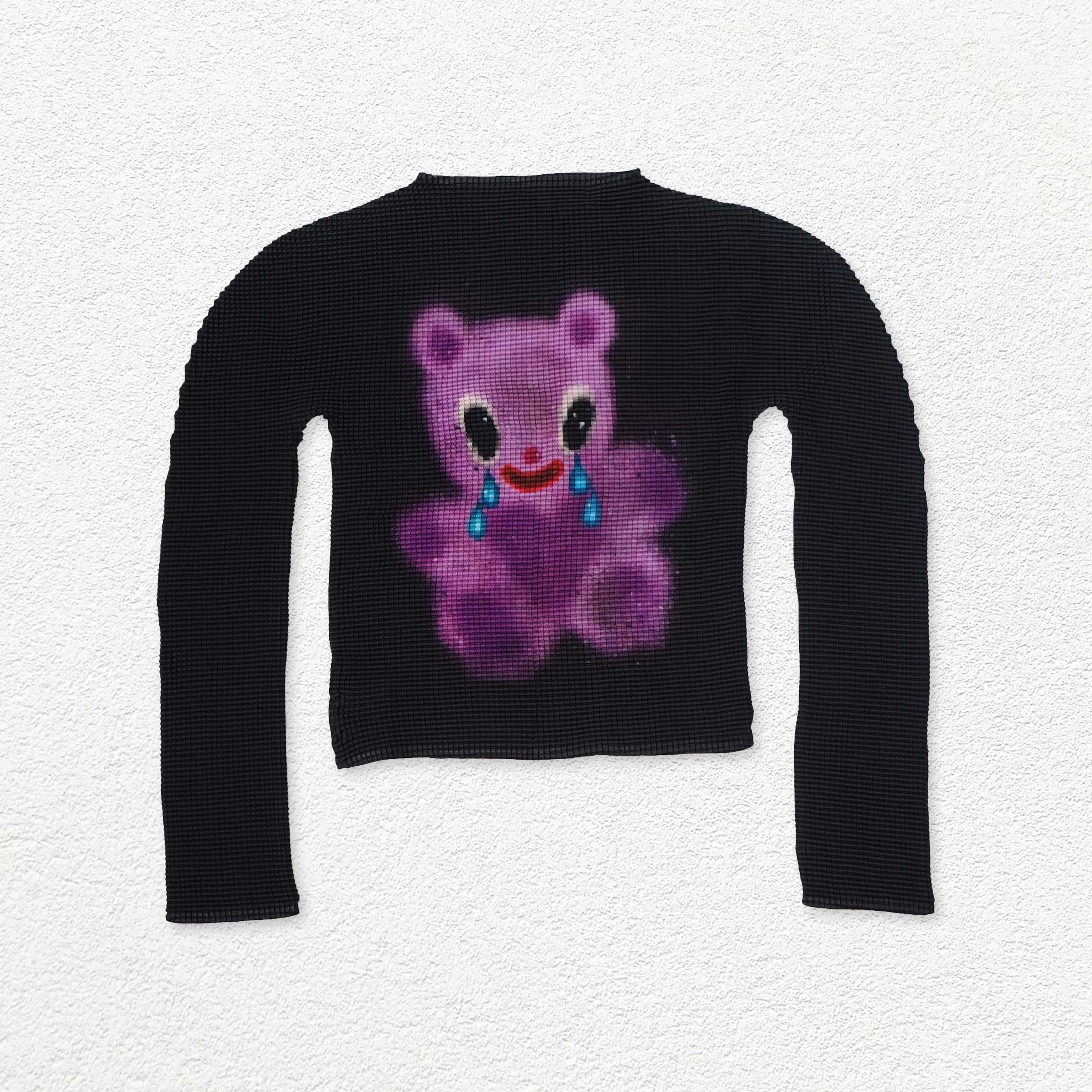 Purple bear crinkle stretch tee - black