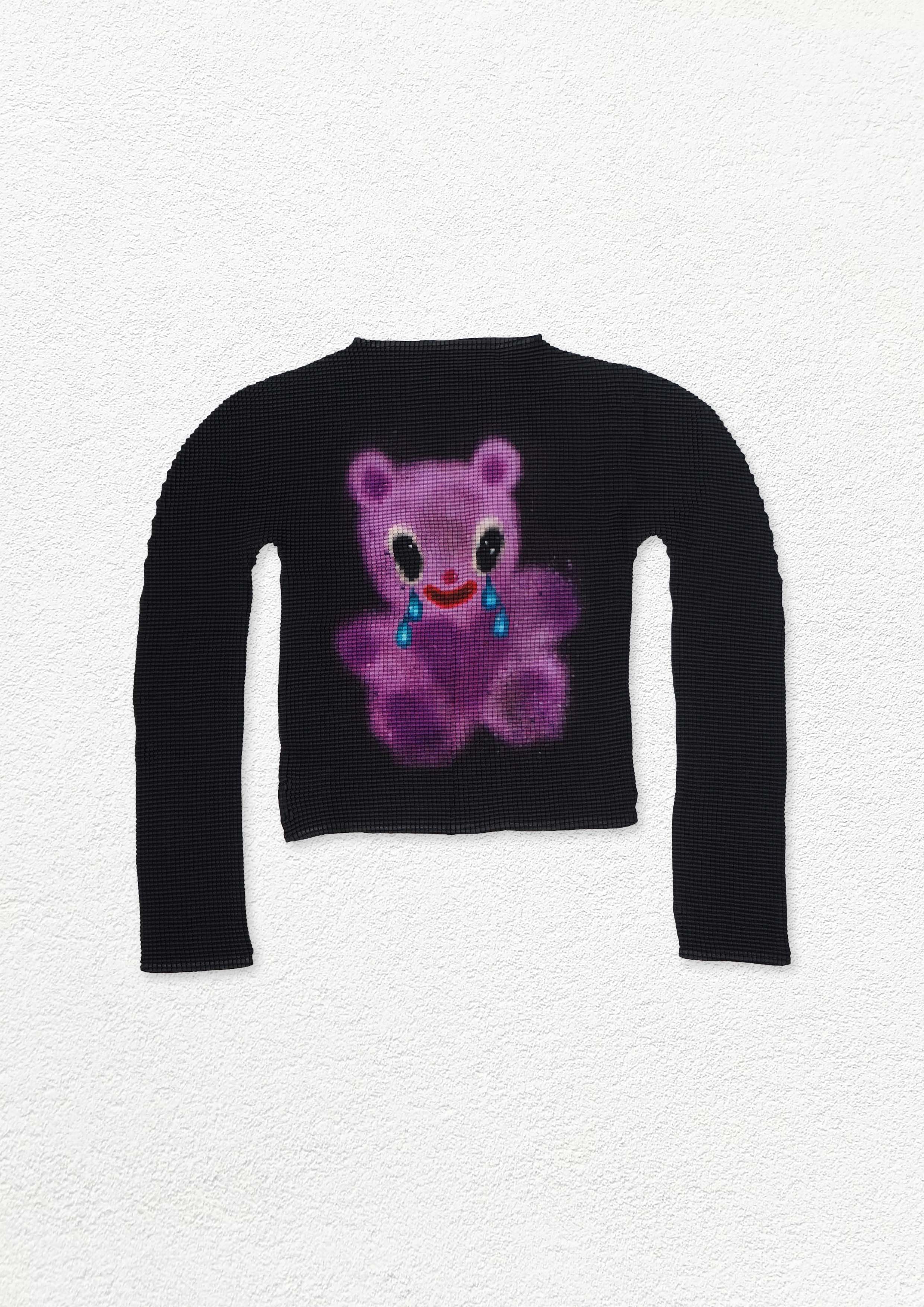 Purple bear crinkle stretch tee - black