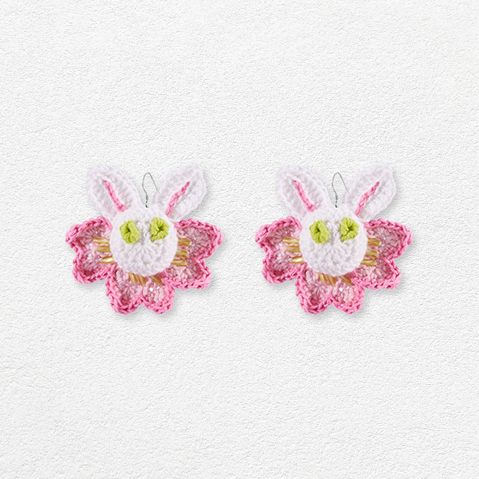 Cherry blossom bunny crochet earrings - pink