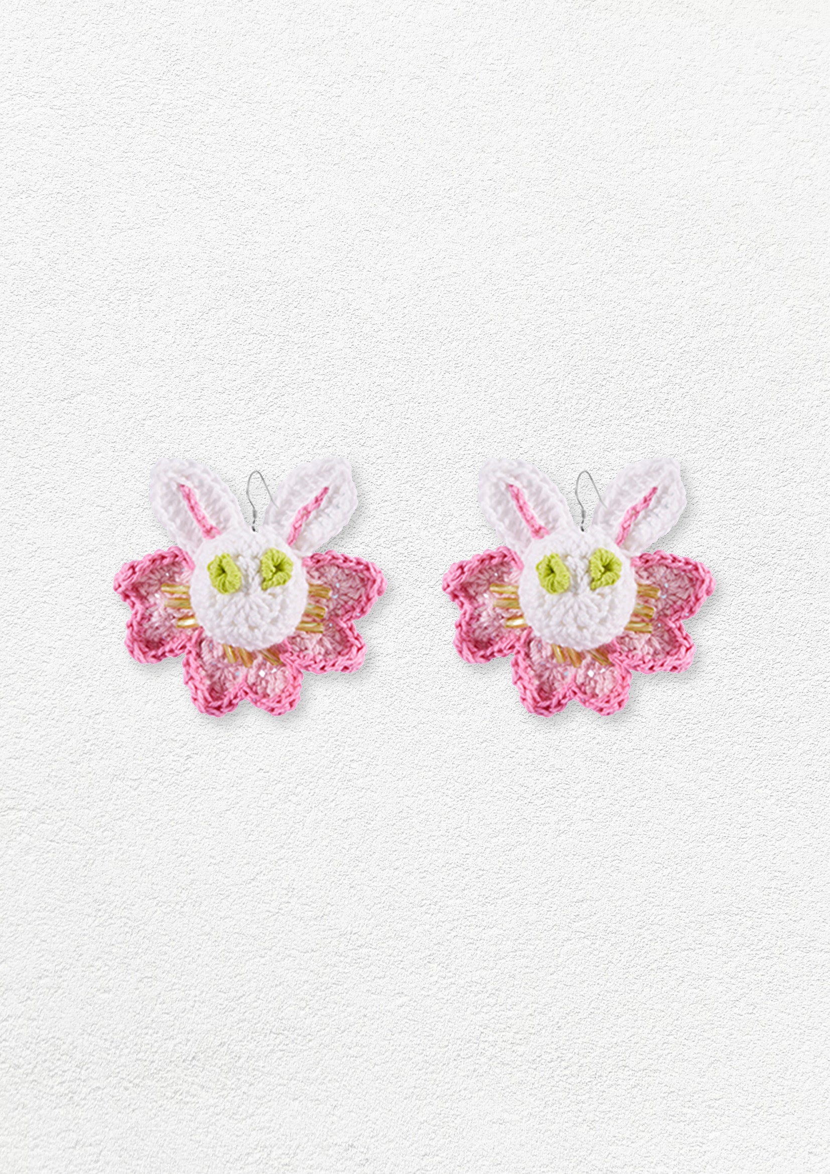 Cherry blossom bunny crochet earrings - pink