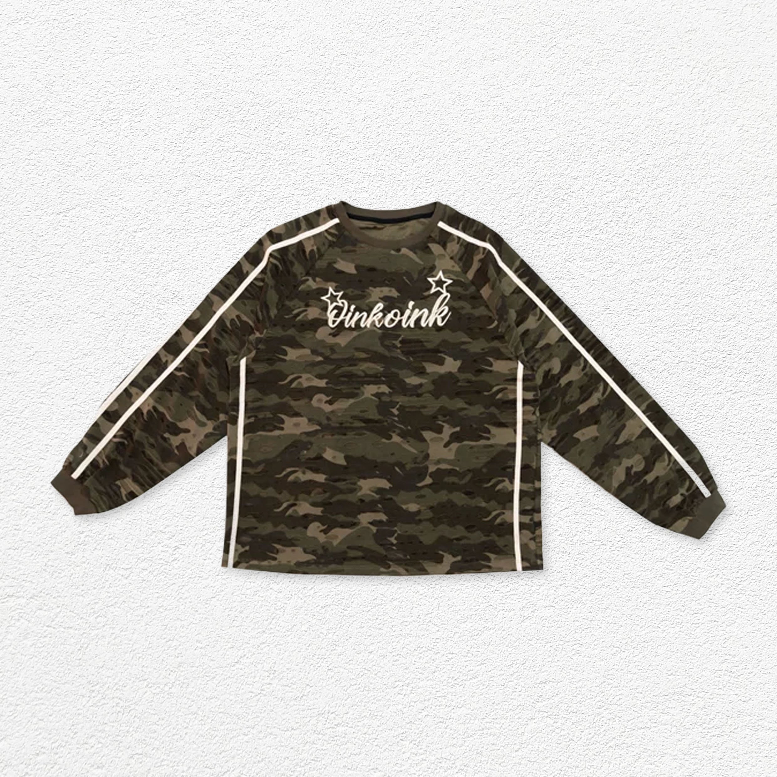 Camouflage distressed baseball jumper - army green