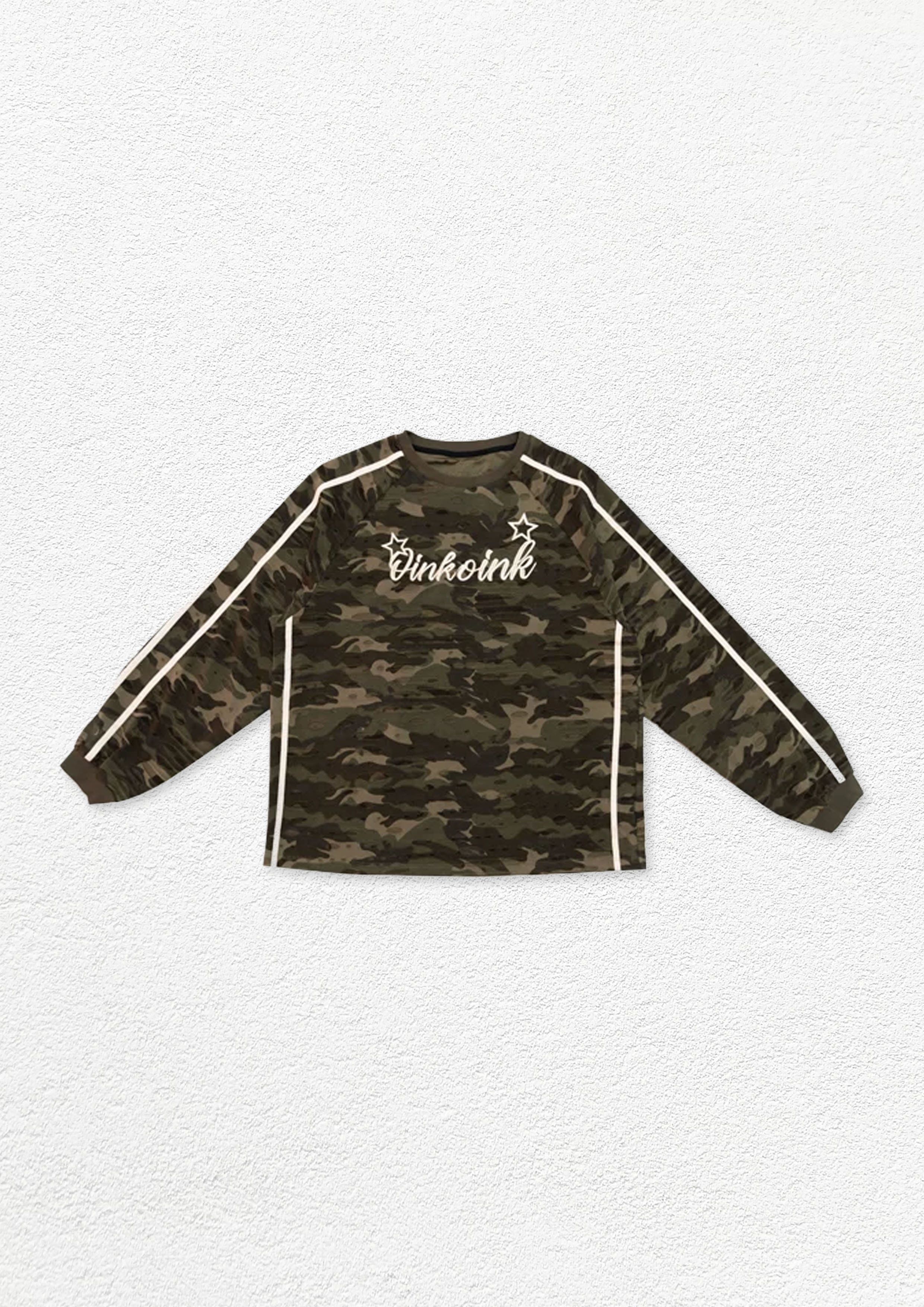 Camouflage distressed baseball jumper - army green