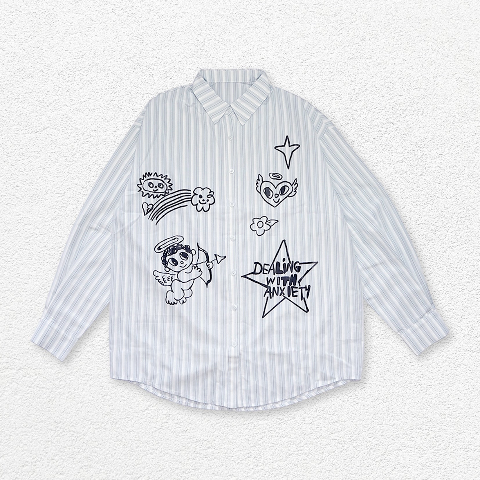 *SAMPLE* Illustration striped oversized shirt - light gray