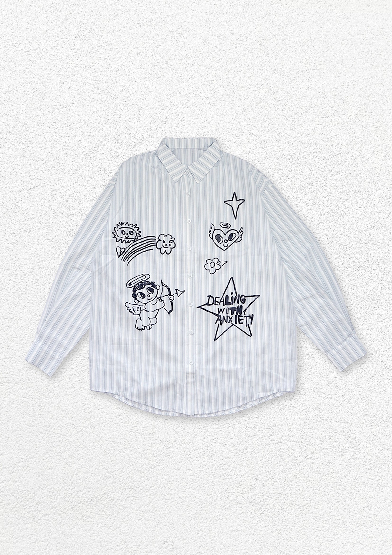*SAMPLE* Illustration striped oversized shirt - light gray