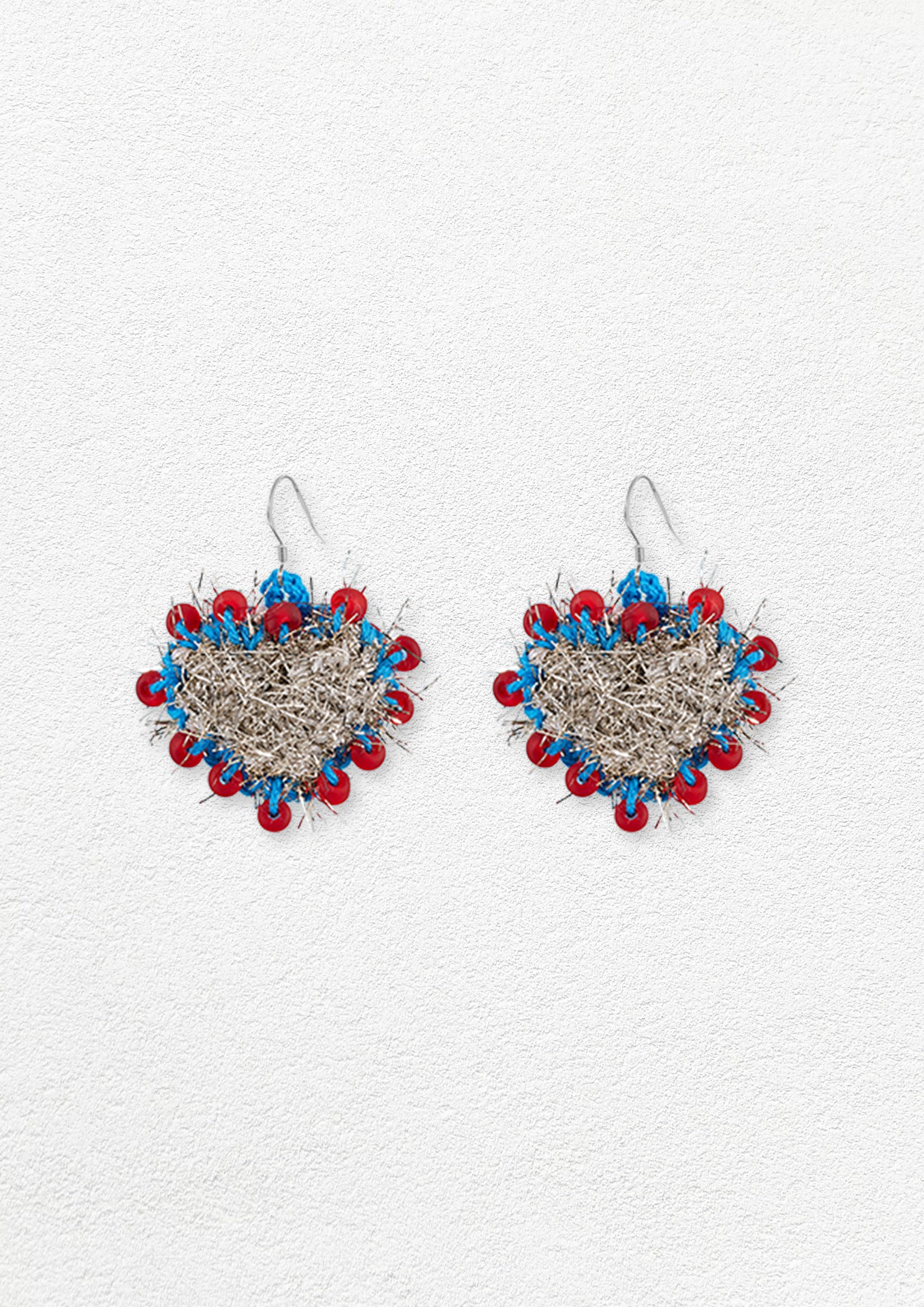 Fuzzy glitter heart crochet earrings - silver