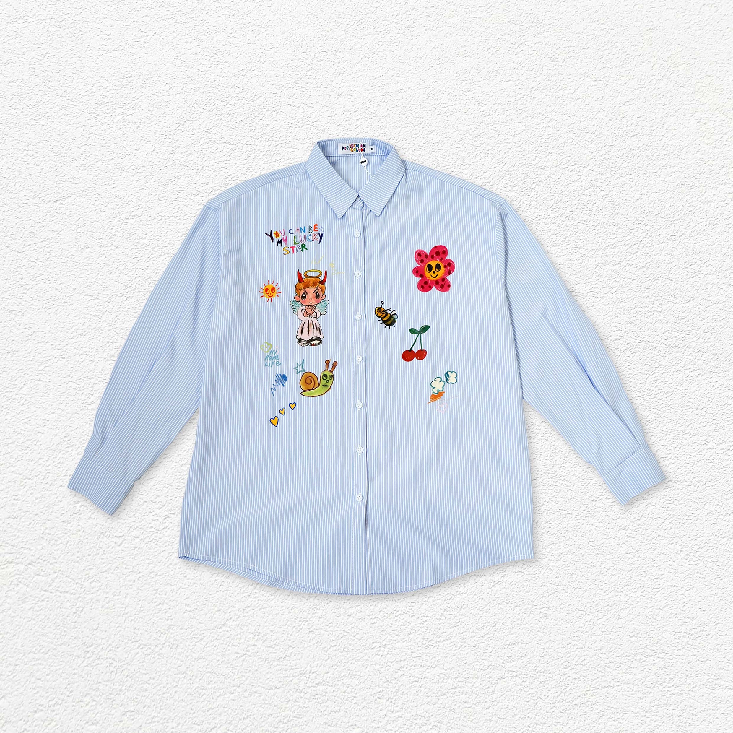 Illustration striped oversized shirt - light blue