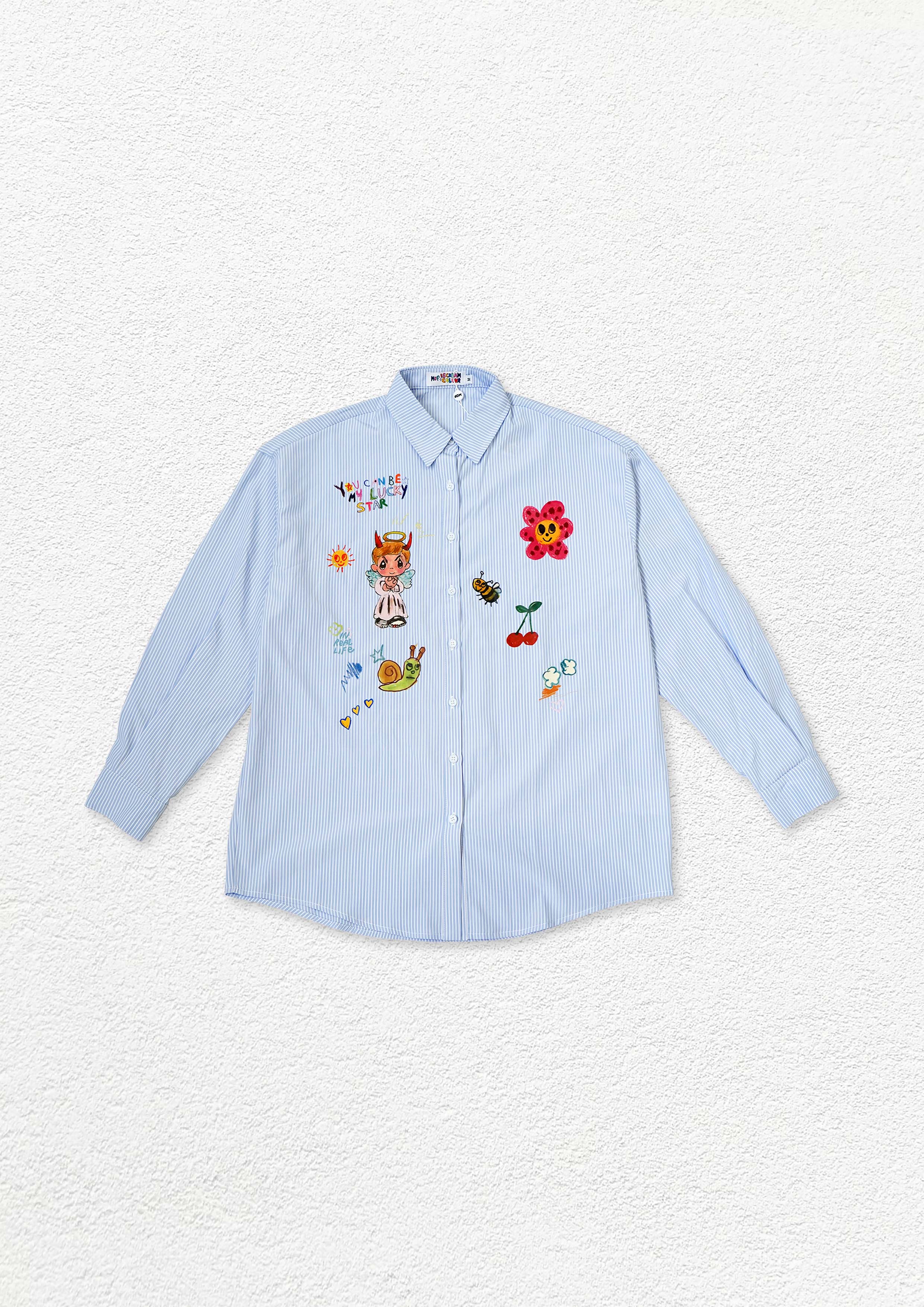 Illustration striped oversized shirt - light blue