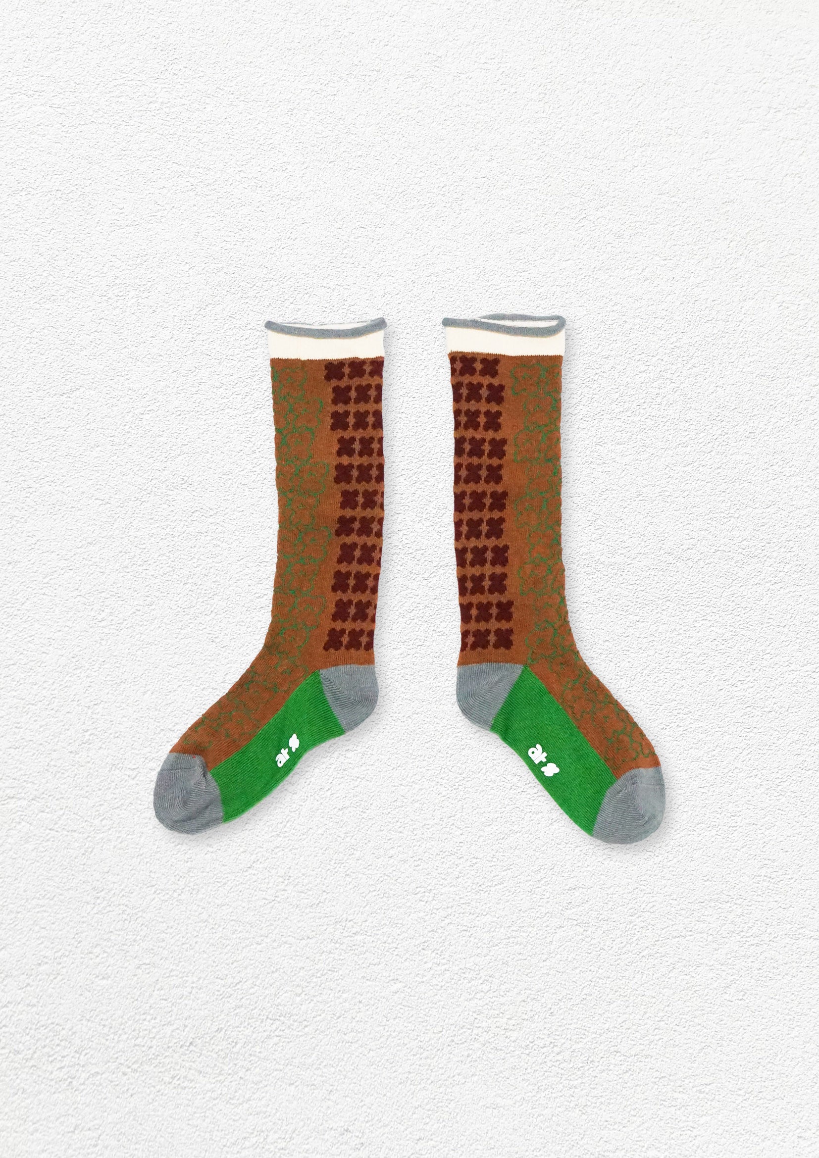 Floral roll edge over-the-calf sock - coffee (6-10 y/o)