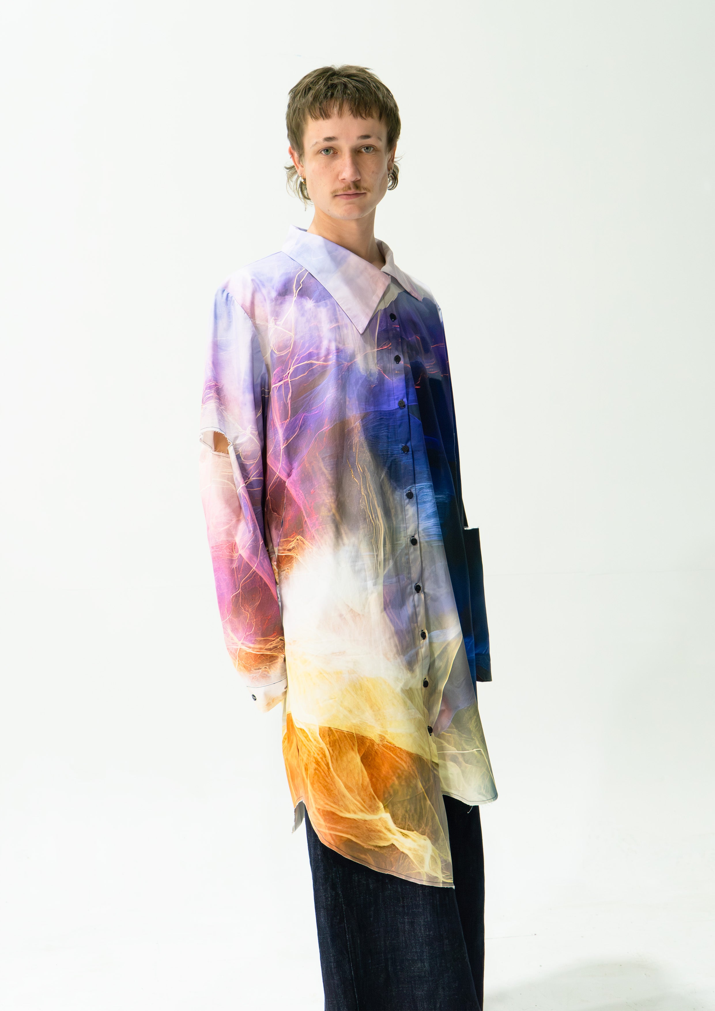 'Thunderstorm' asymmetric shirt - navy