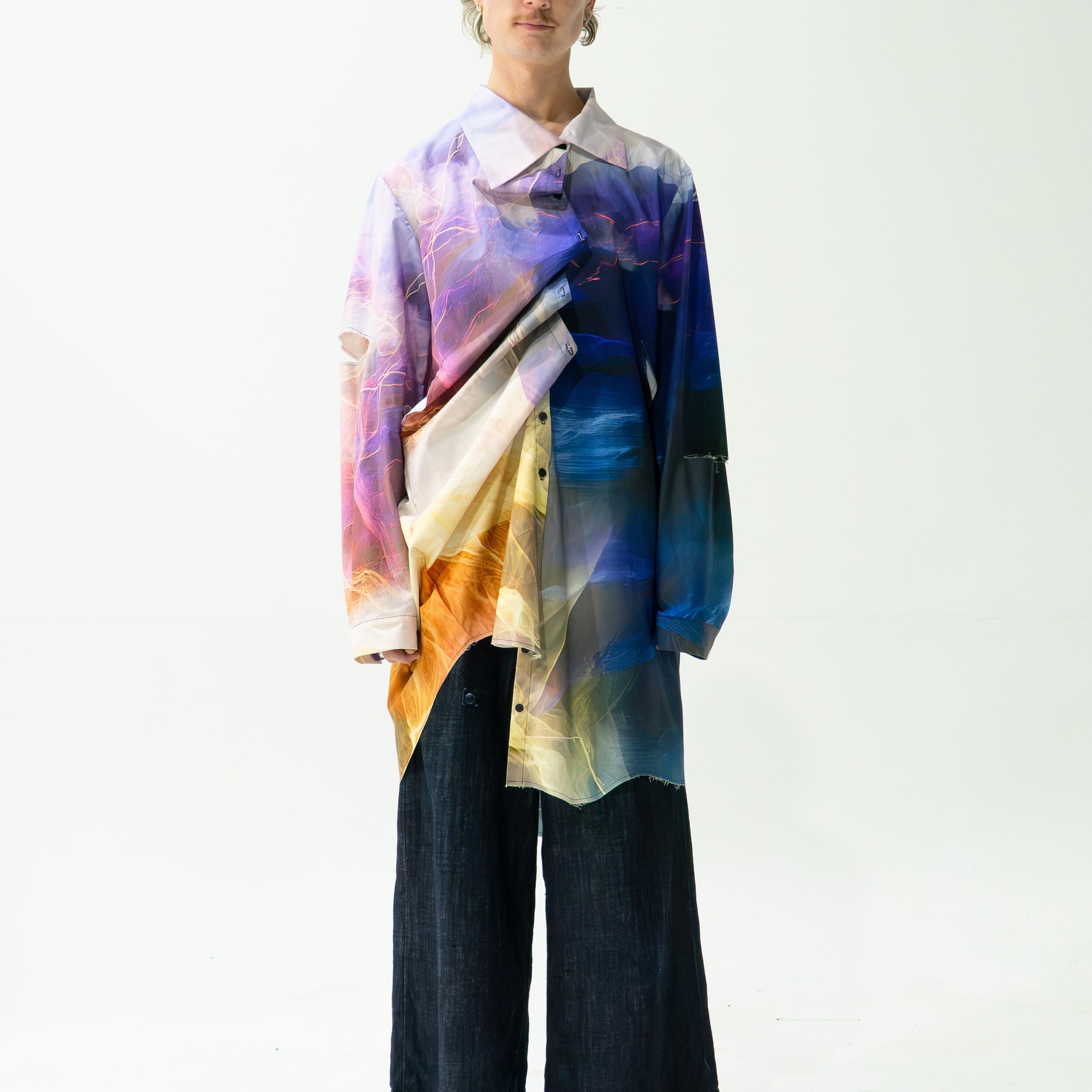 'Thunderstorm' asymmetric shirt - navy